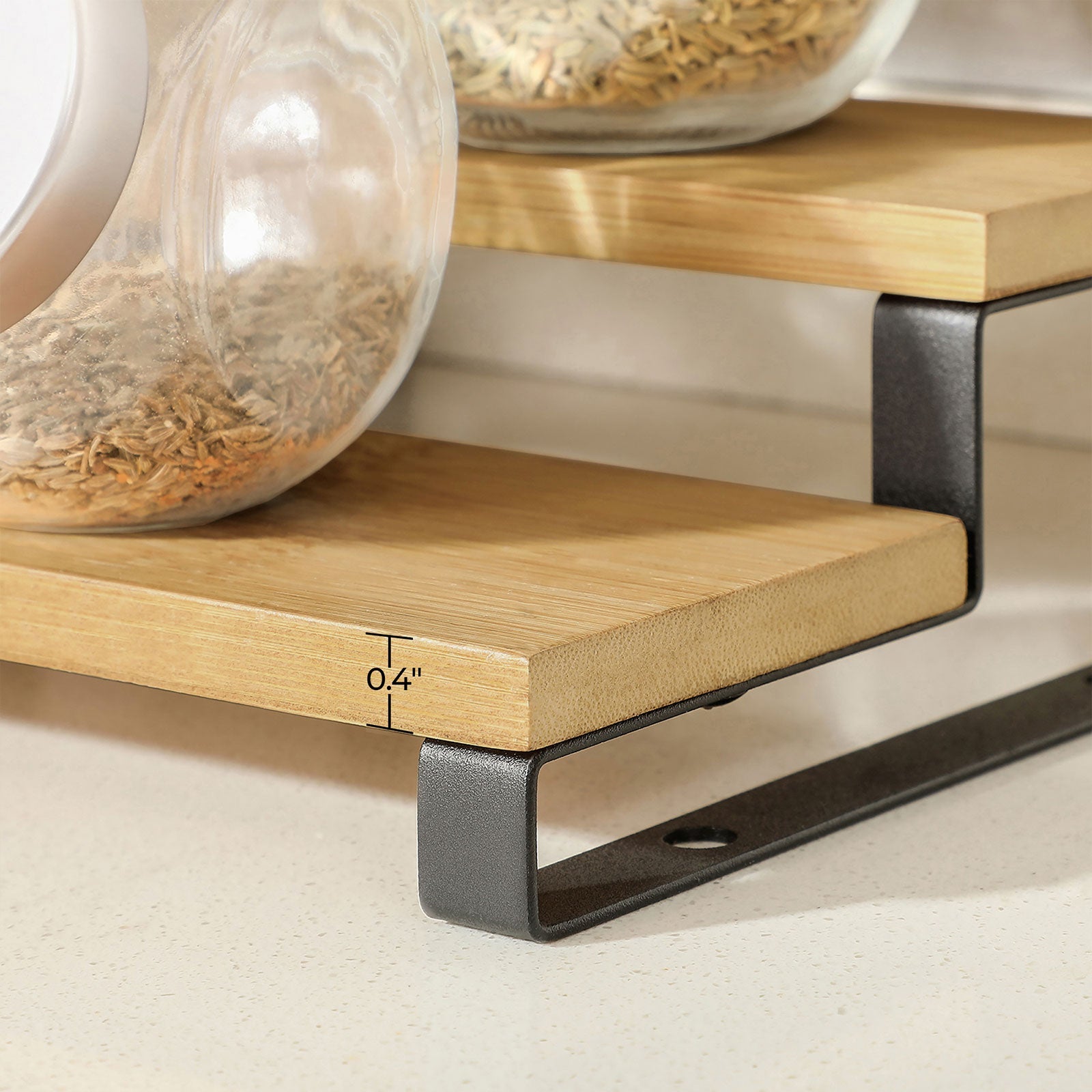 Bamboo spice racks - Kitchen racks - Set of 2 - Natural/Black