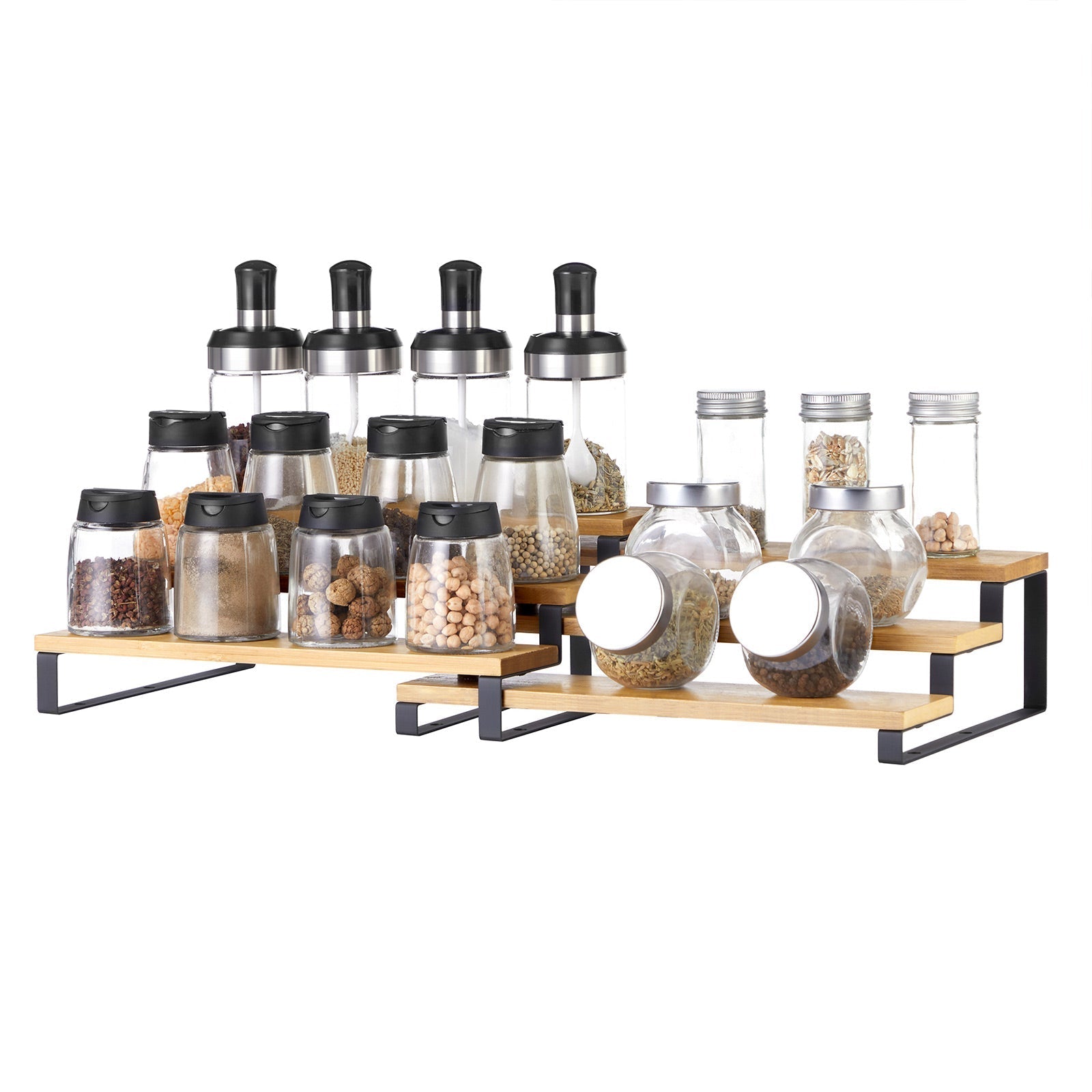 Bamboo spice racks - Kitchen racks - Set of 2 - Natural/Black