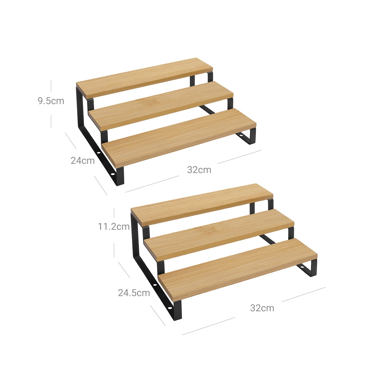 Bamboo spice racks - Kitchen racks - Set of 2 - Natural/Black