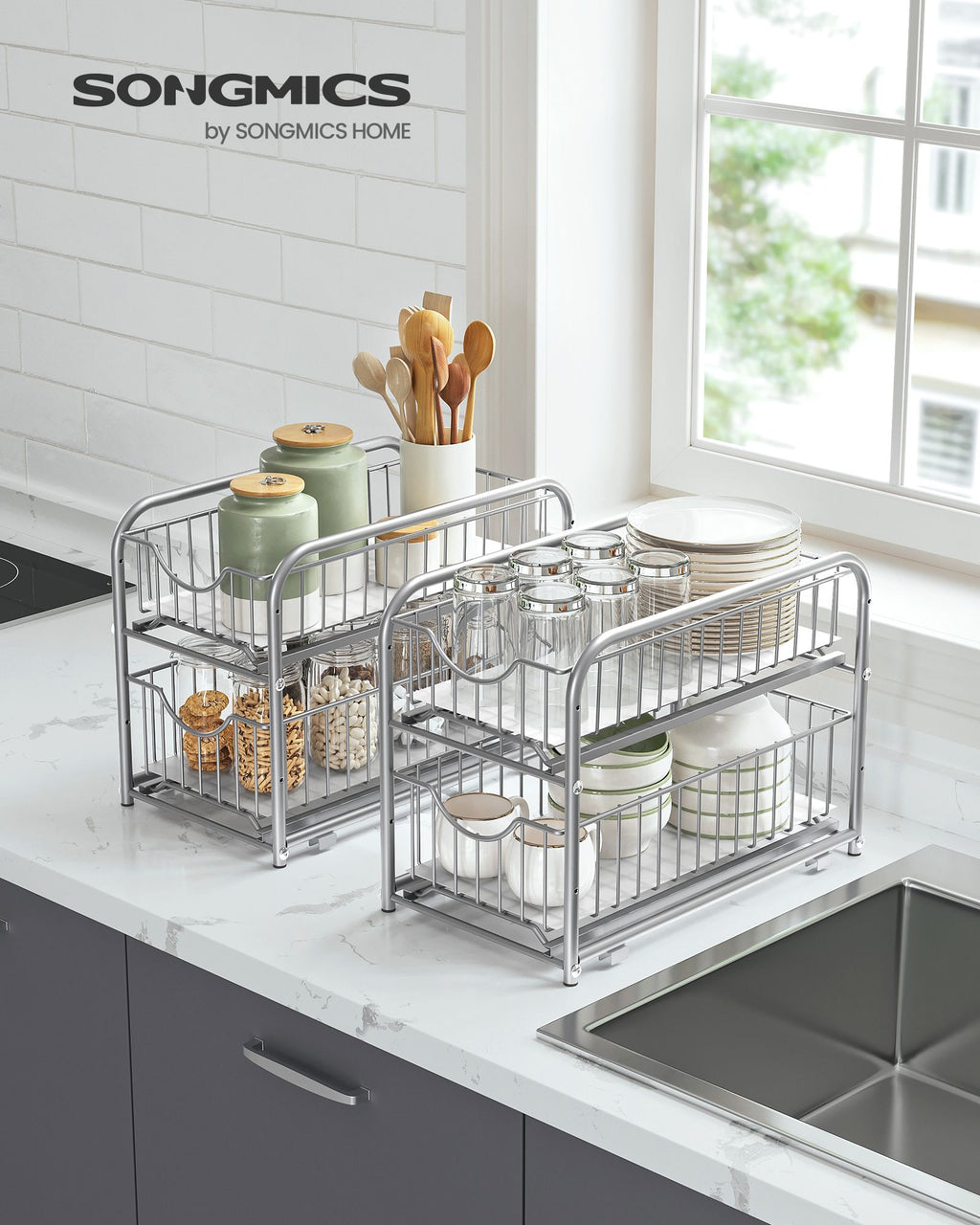 Kitchen Casting Organizer - Set Of 2 - Metallic Silver
