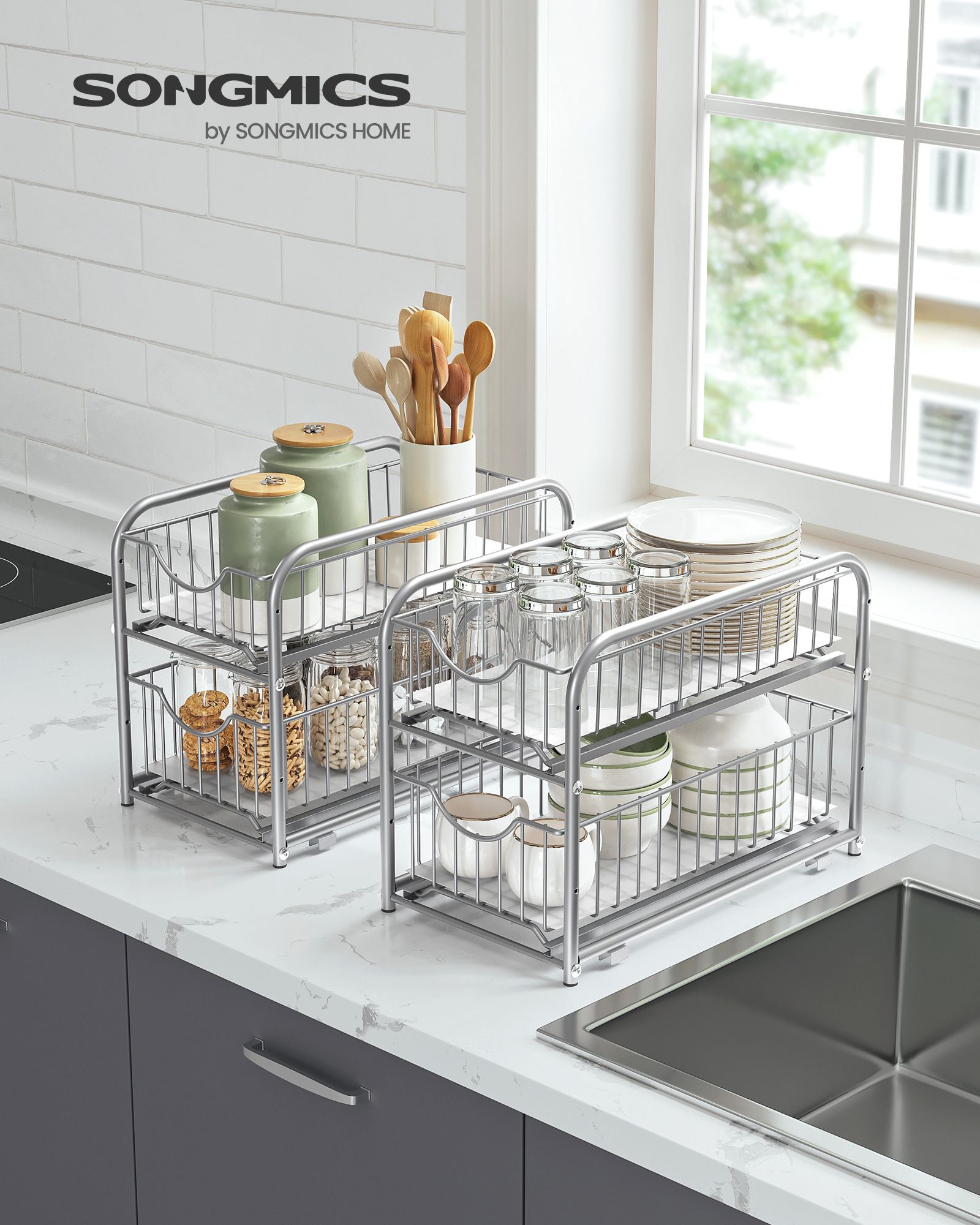 Kitchen Casting Organizer - Set Of 2 - Metallic Silver