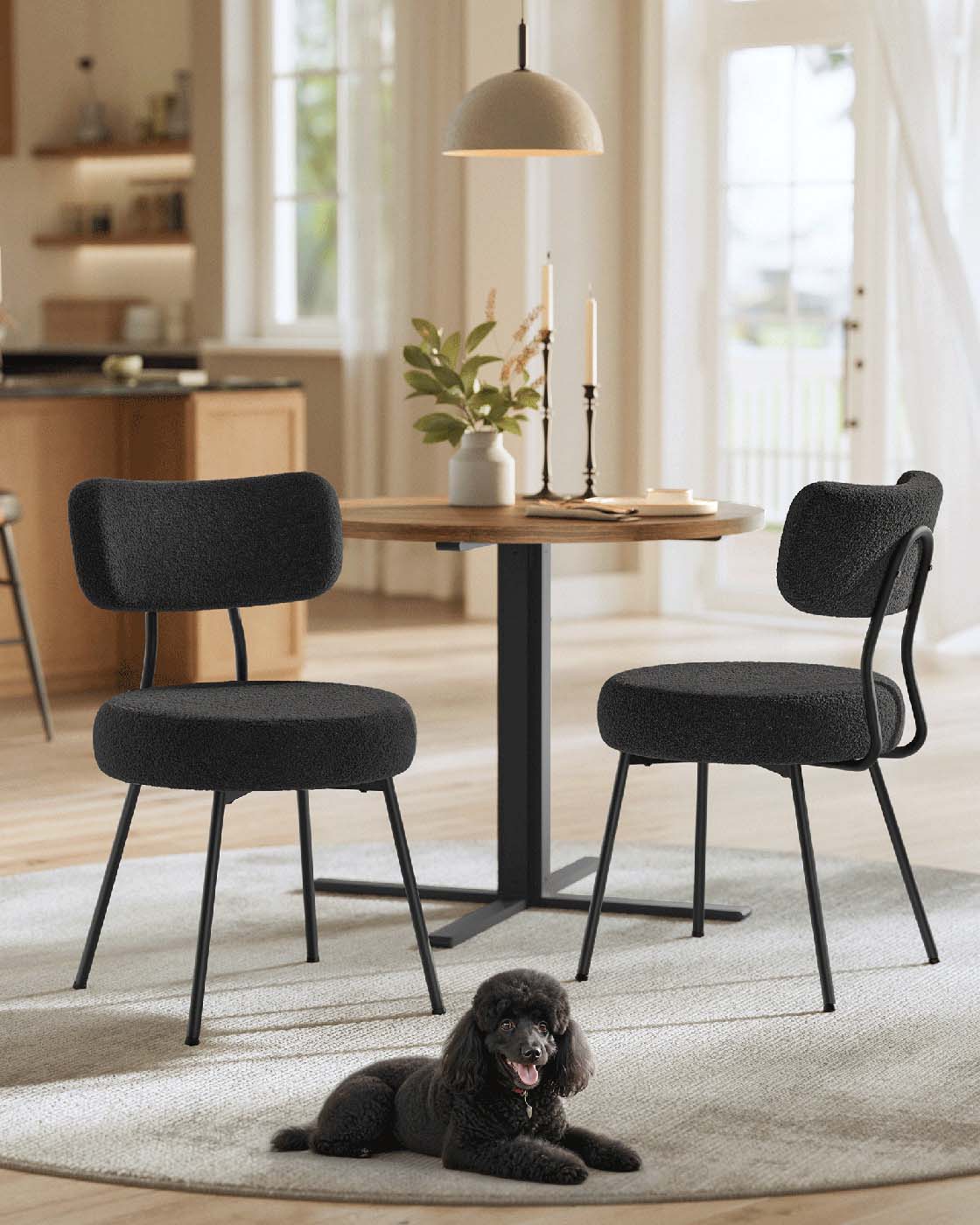 Dining room chair set of 2 with membrane surface ink -black