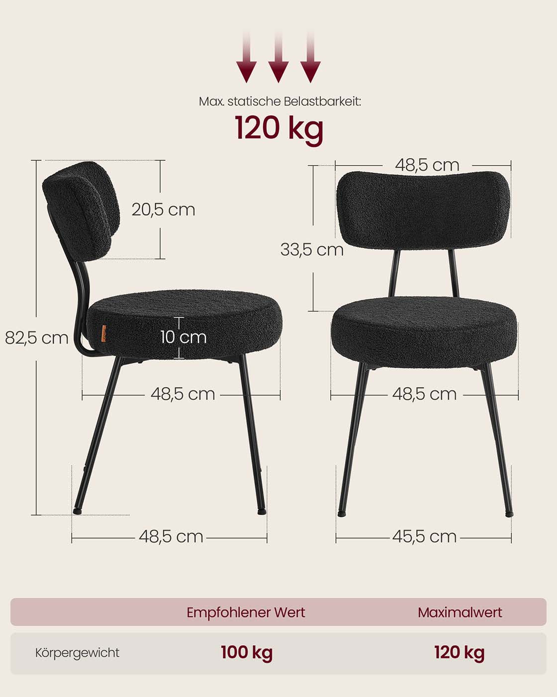 Dining room chair set of 2 with membrane surface ink -black
