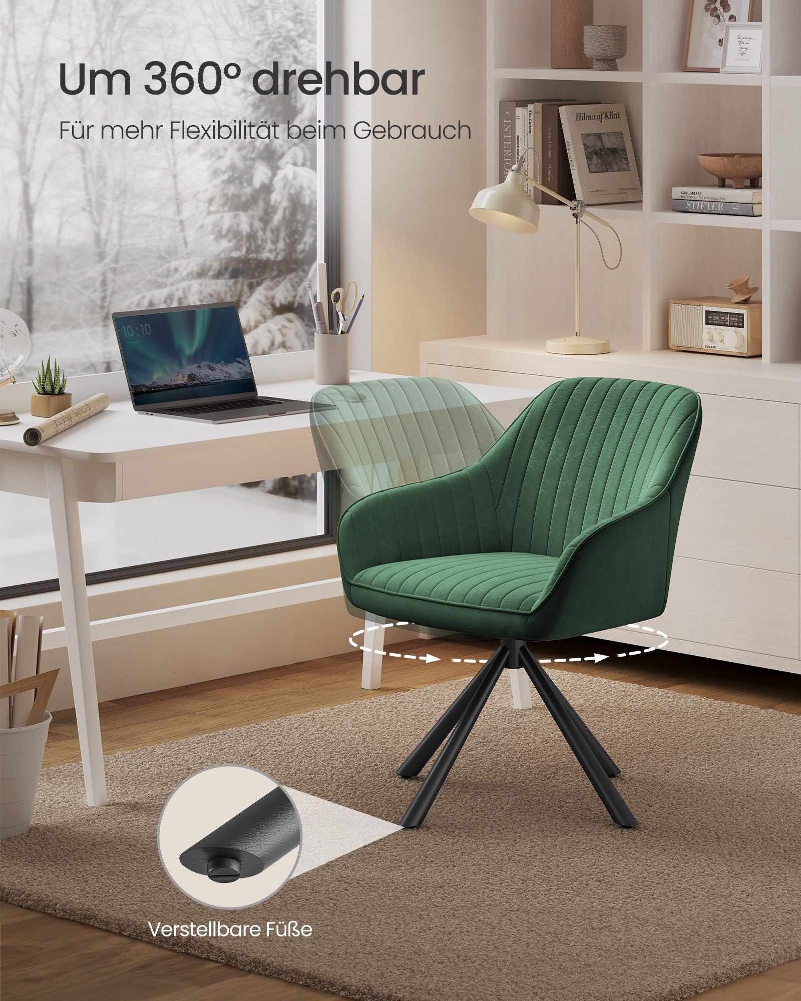 Dining room chair with armrest - green/black - trendy design