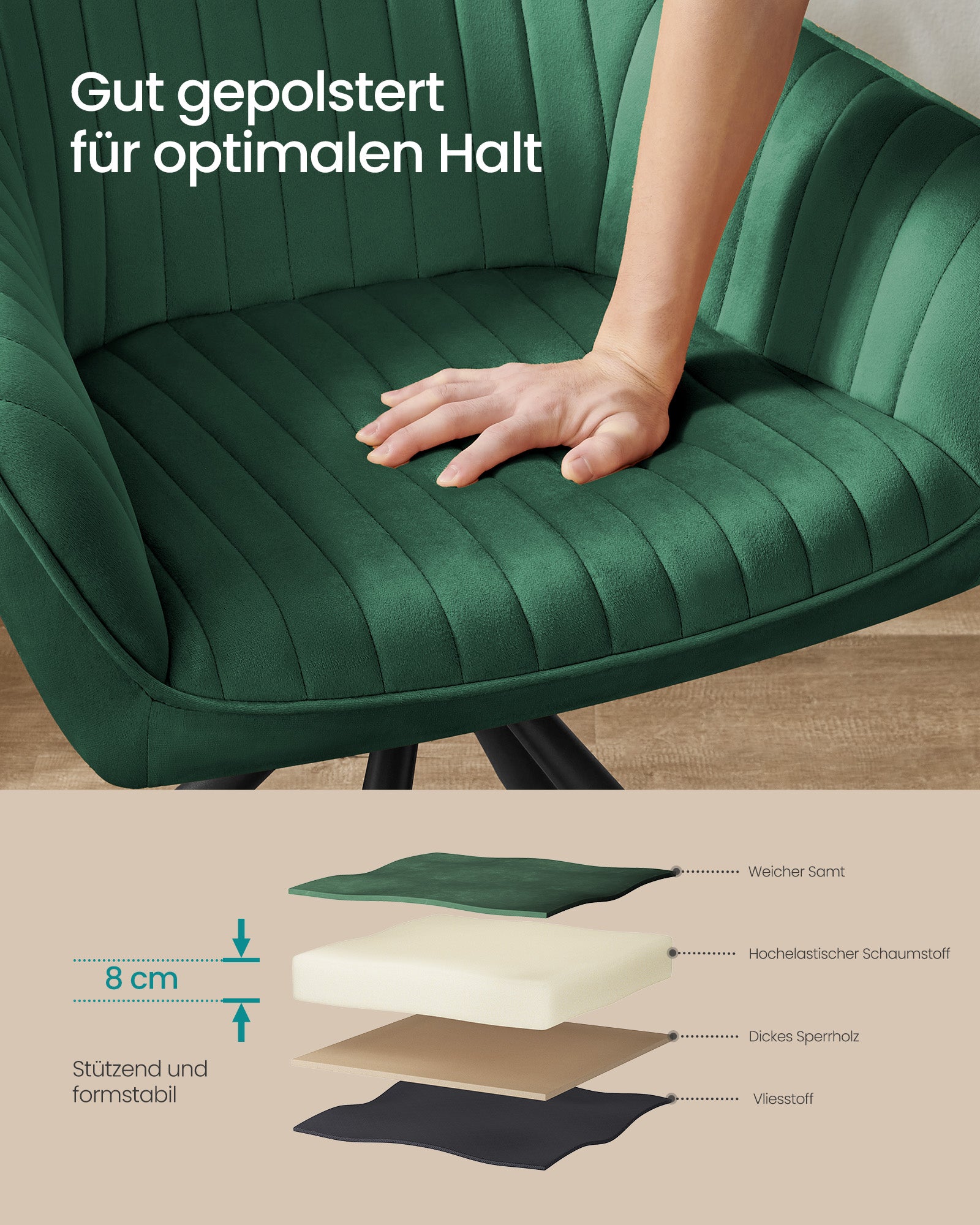 Dining room chair with armrest - green/black - trendy design