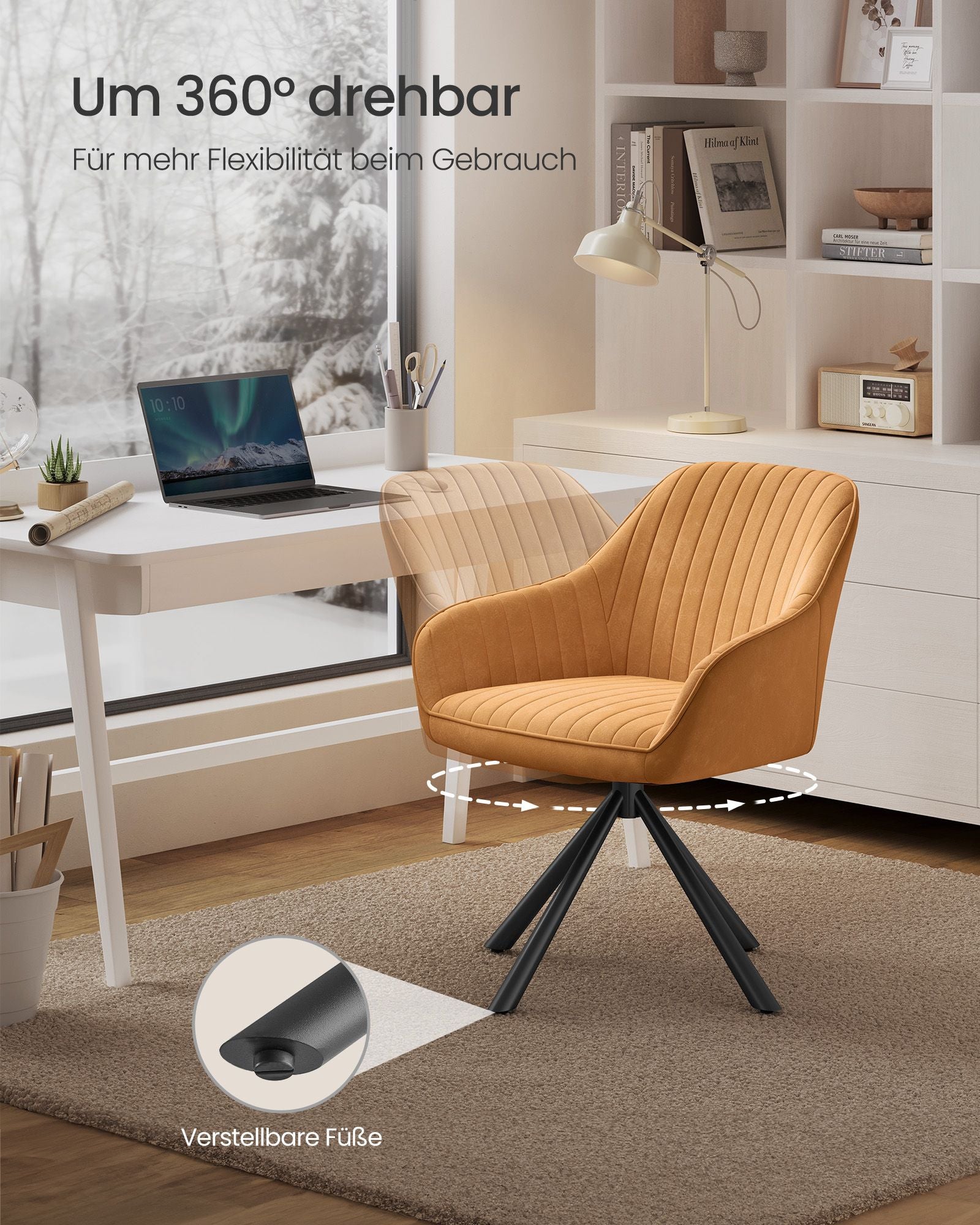 Dining room chair-with armrests, caramel brown ink black