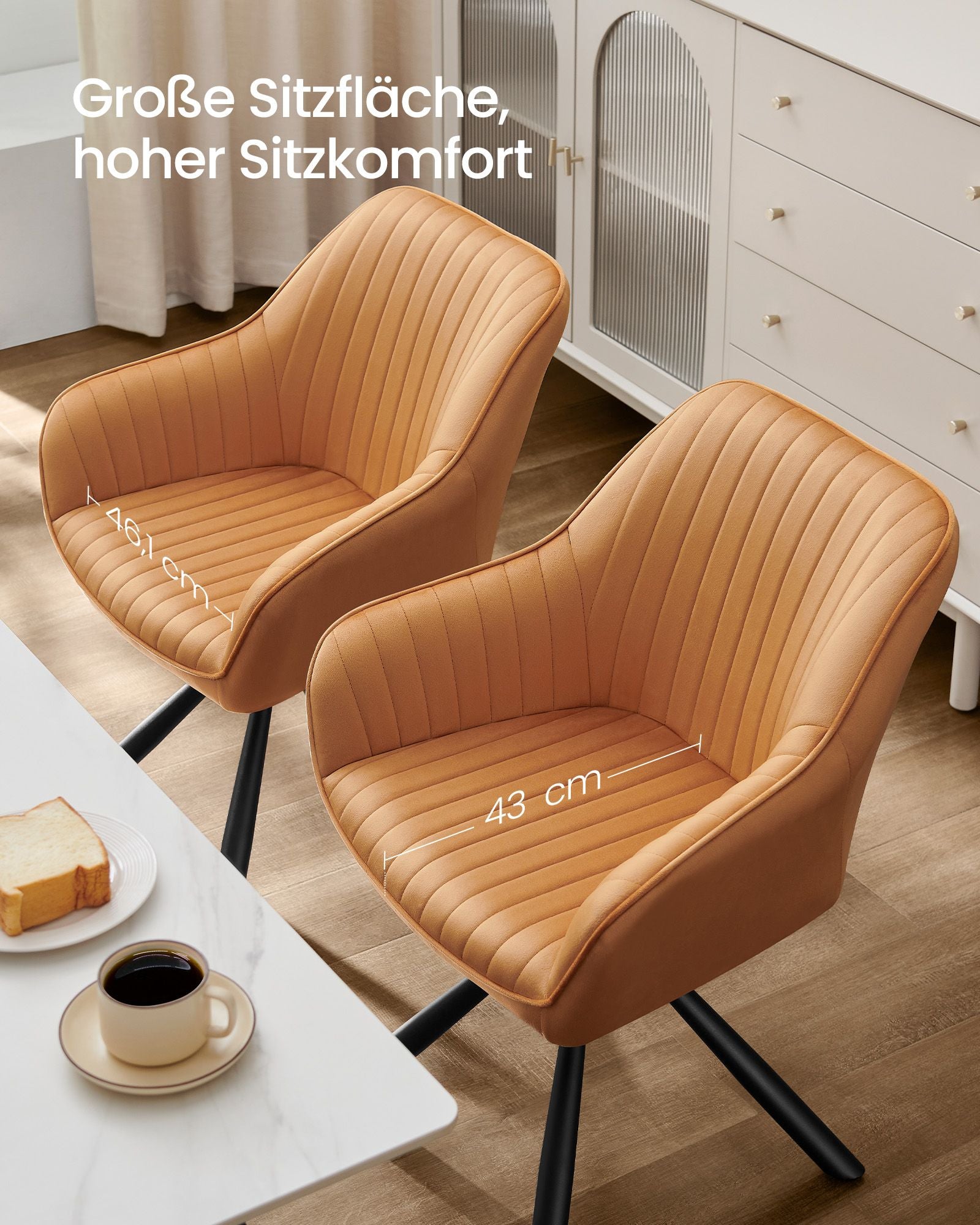 Dining room chair-with armrests, caramel brown ink black