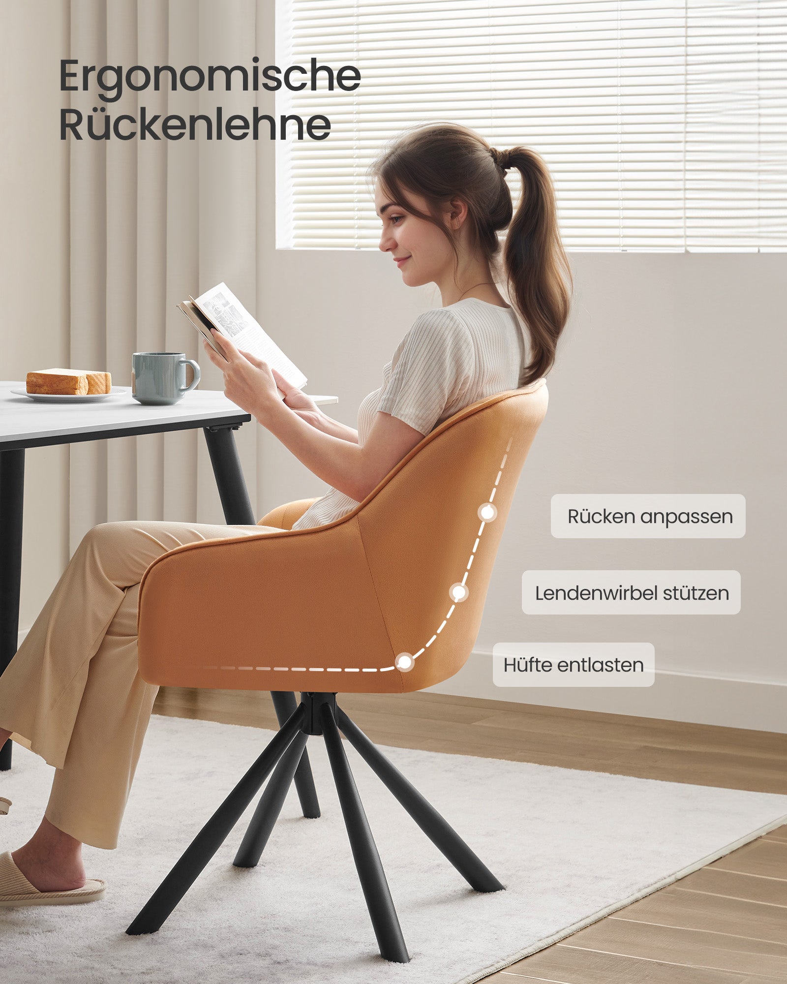 Dining room chair-with armrests, caramel brown ink black
