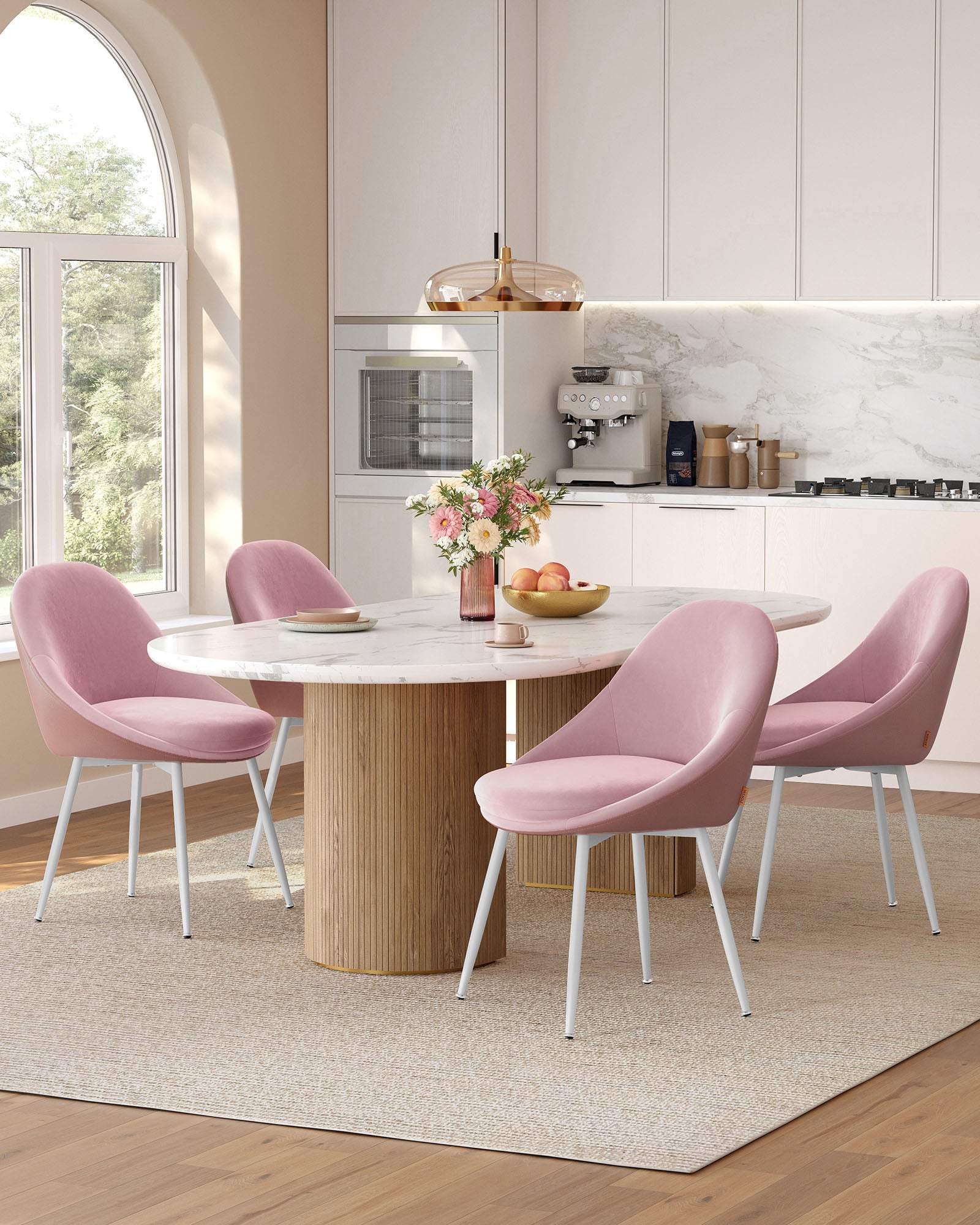 Dining room chair set of 2 with cushions pastel pink and cloud white