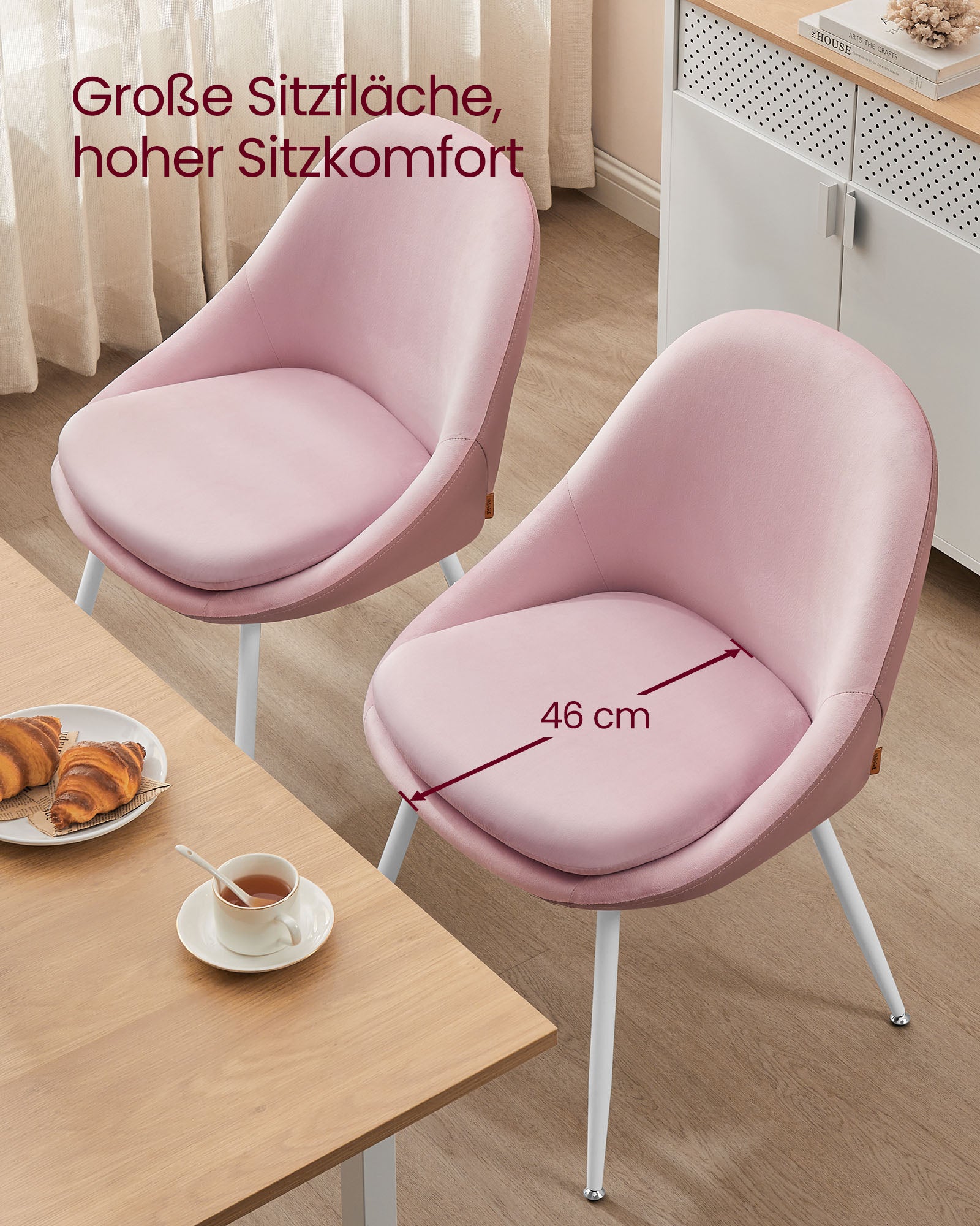 Dining room chair set of 2 with cushions pastel pink and cloud white