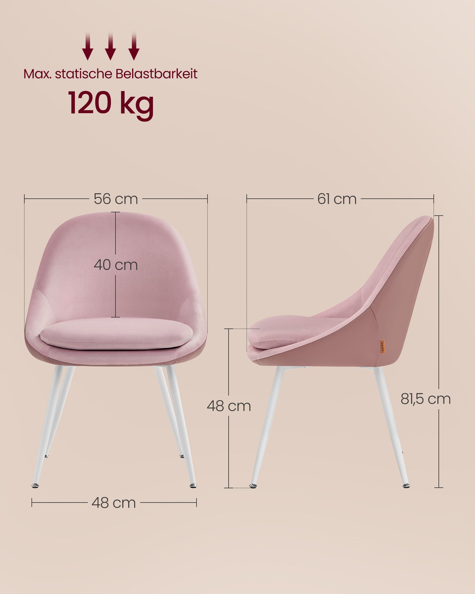 Dining room chair set of 2 with cushions pastel pink and cloud white