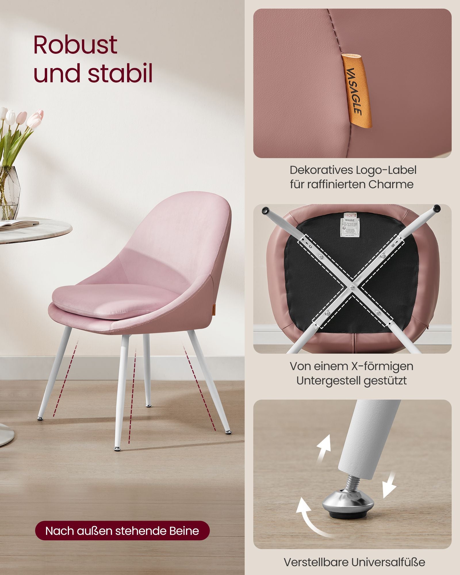 Dining room chair set of 2 with cushions pastel pink and cloud white