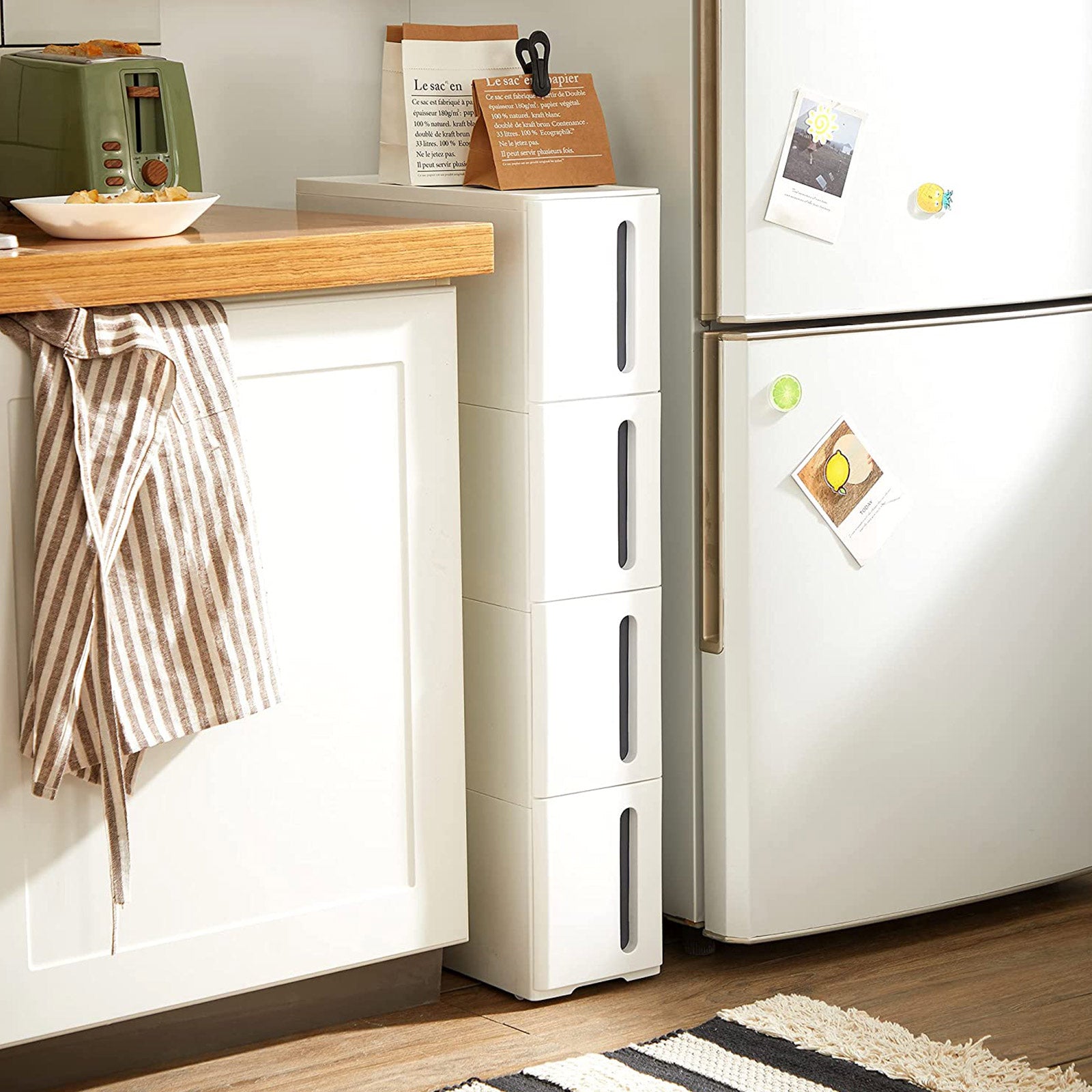 Nisrek - narrow trolley - with 4 drawers - extendable - on wheels - white