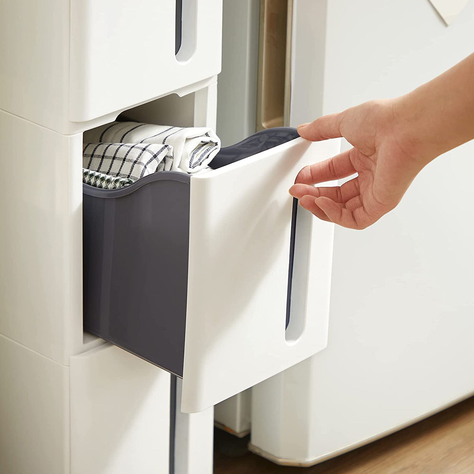 Nisrek - narrow trolley - with 4 drawers - extendable - on wheels - white