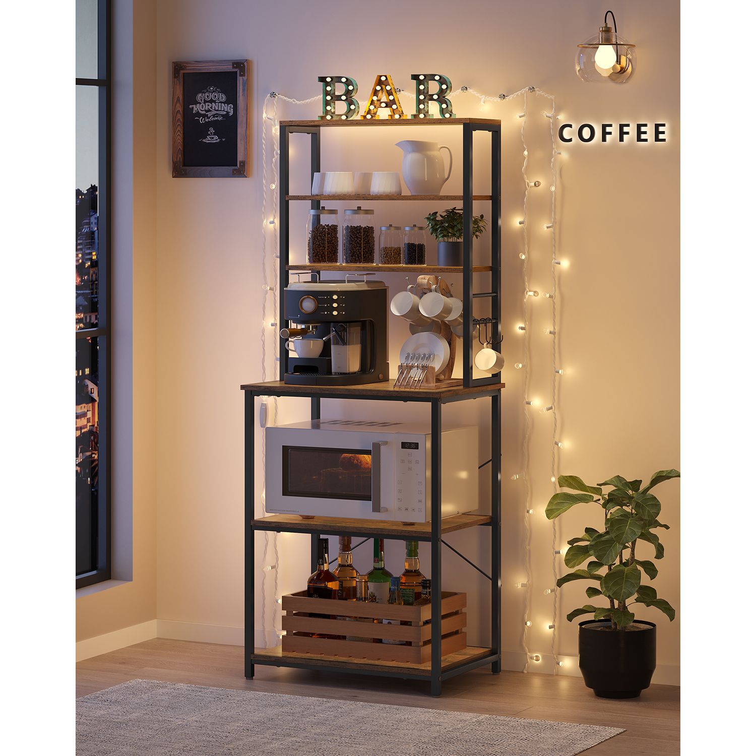 Kitchen rack - Kitchen cupboard - With shelves and 8 hooks - Microwave shelf - 40 x 60 x 167 cm