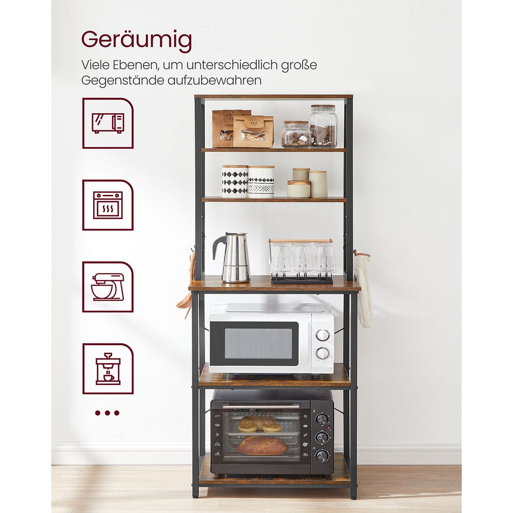 Kitchen rack - Kitchen cupboard - With shelves and 8 hooks - Microwave shelf - 40 x 60 x 167 cm