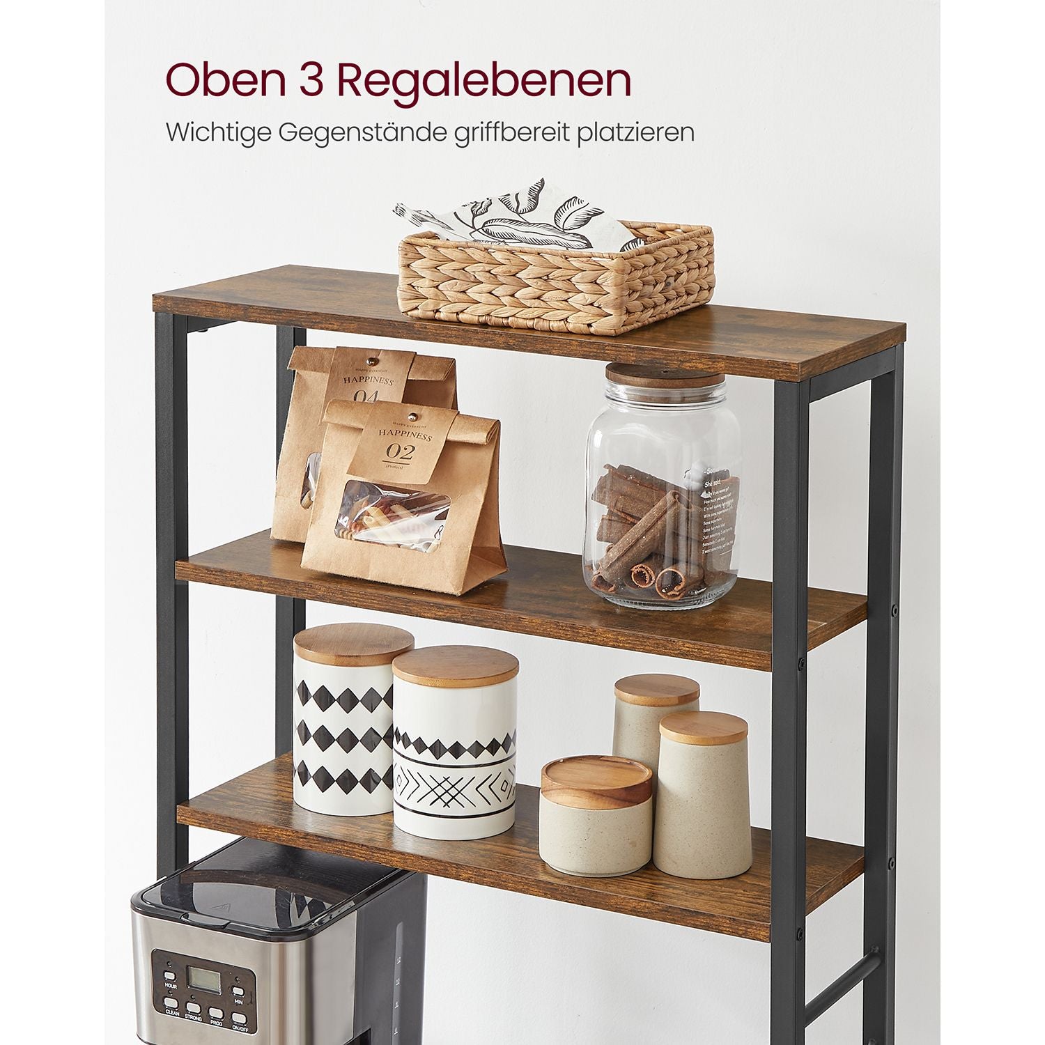 Kitchen rack - Kitchen cupboard - With shelves and 8 hooks - Microwave shelf - 40 x 60 x 167 cm