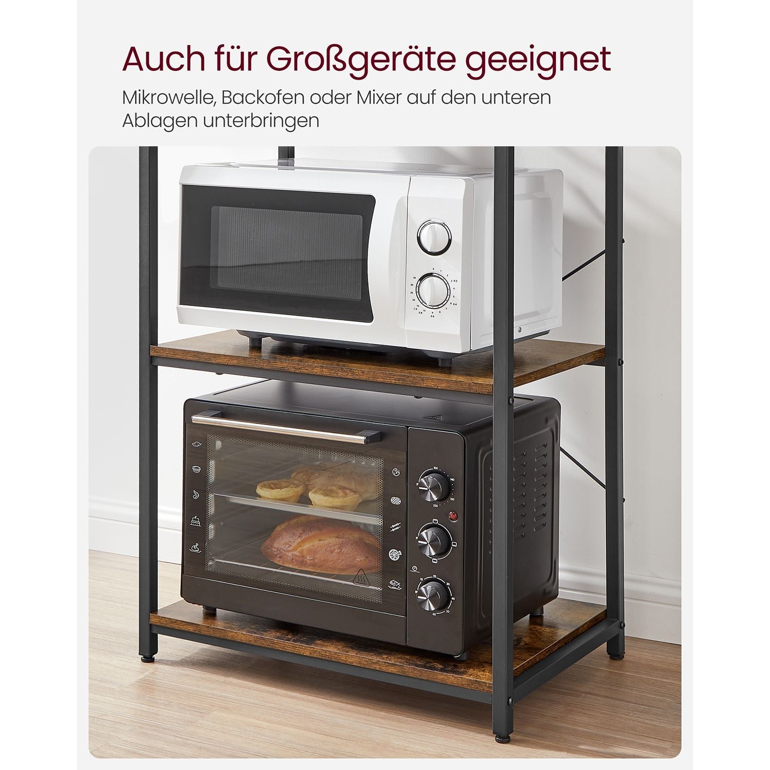 Kitchen rack - Kitchen cupboard - With shelves and 8 hooks - Microwave shelf - 40 x 60 x 167 cm