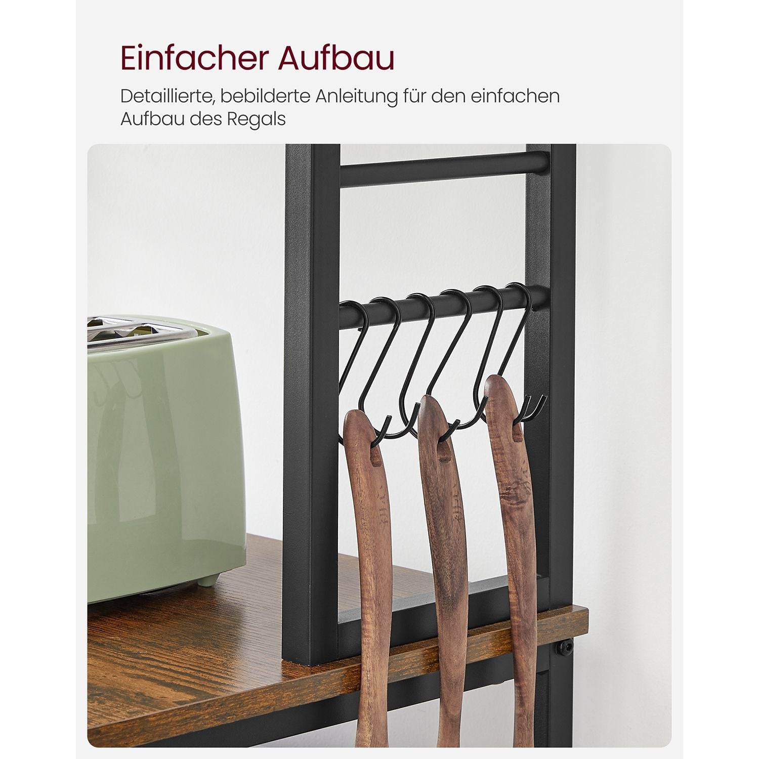 Kitchen rack - Kitchen cupboard - With shelves and 8 hooks - Microwave shelf - 40 x 60 x 167 cm