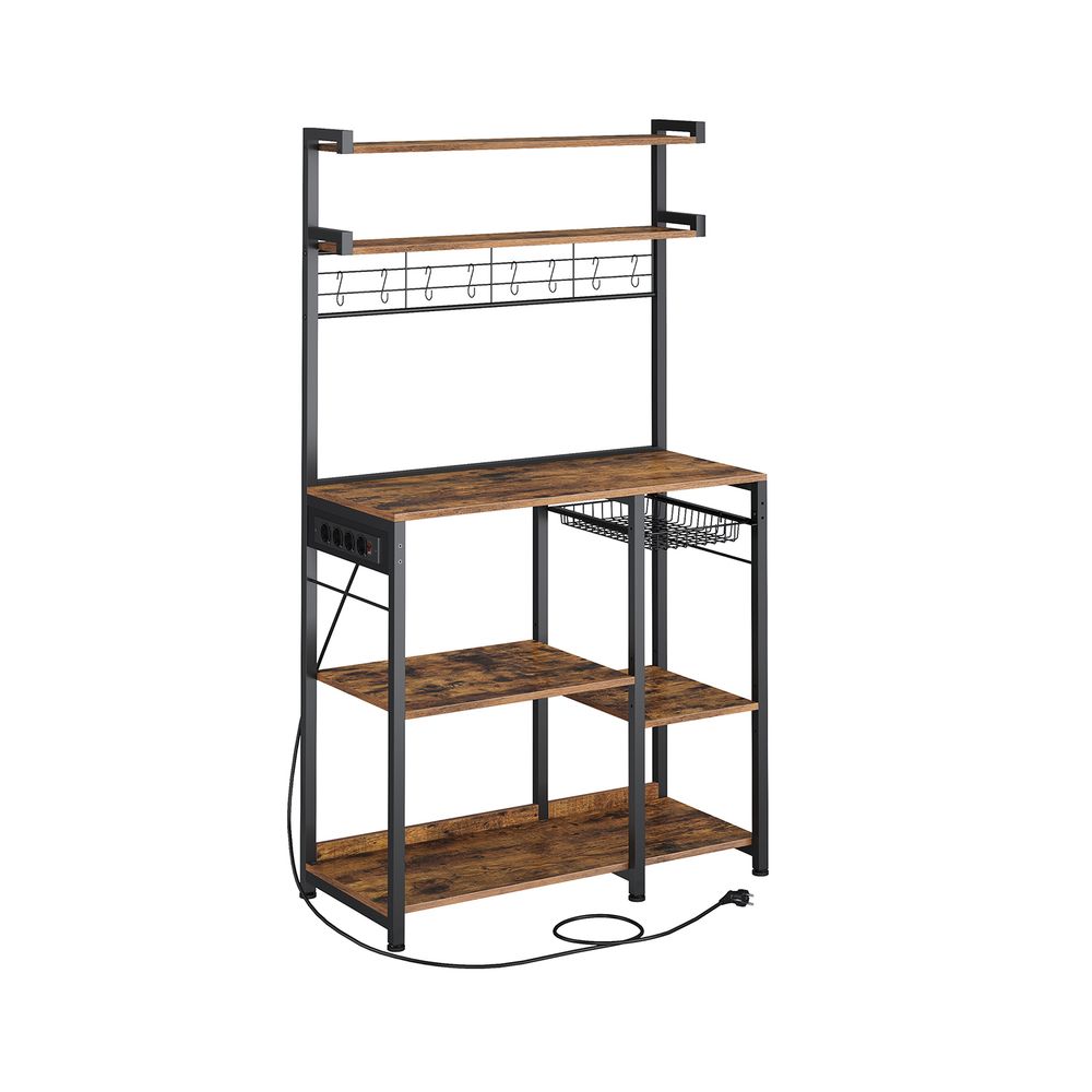 Kitchen rack - Standing rack - With socket - Multiple shelves - Metal frame - Brown