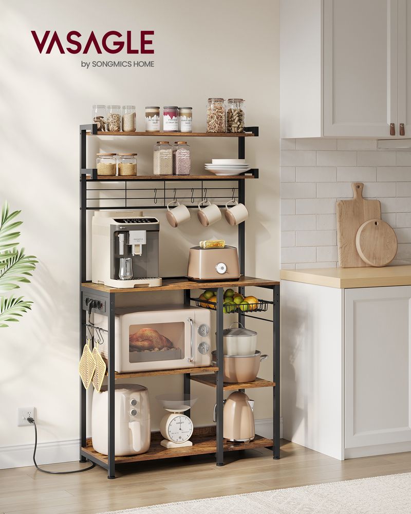 Kitchen rack - Standing rack - With socket - Multiple shelves - Metal frame - Brown