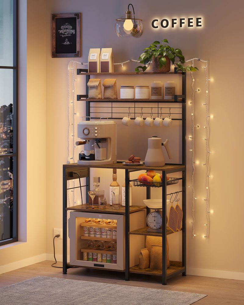 Kitchen rack - Standing rack - With socket - Multiple shelves - Metal frame - Brown