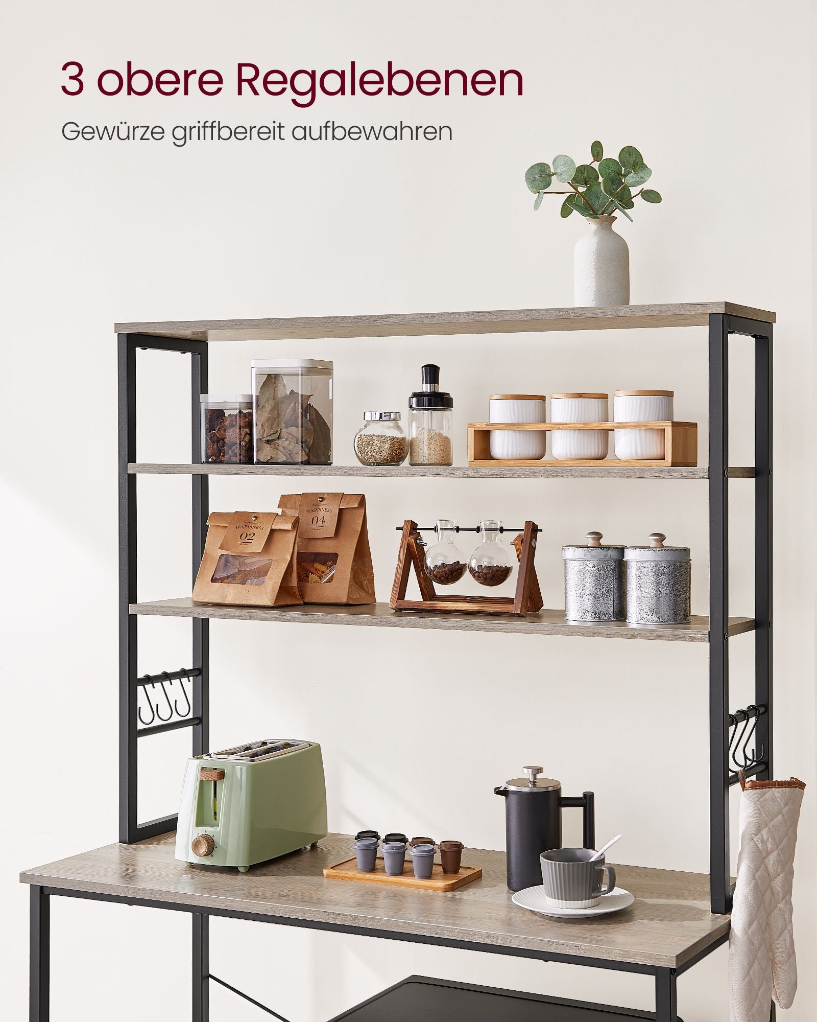 Kitchenplank 6 levels 40 x 100 x 167 cm Gray-black