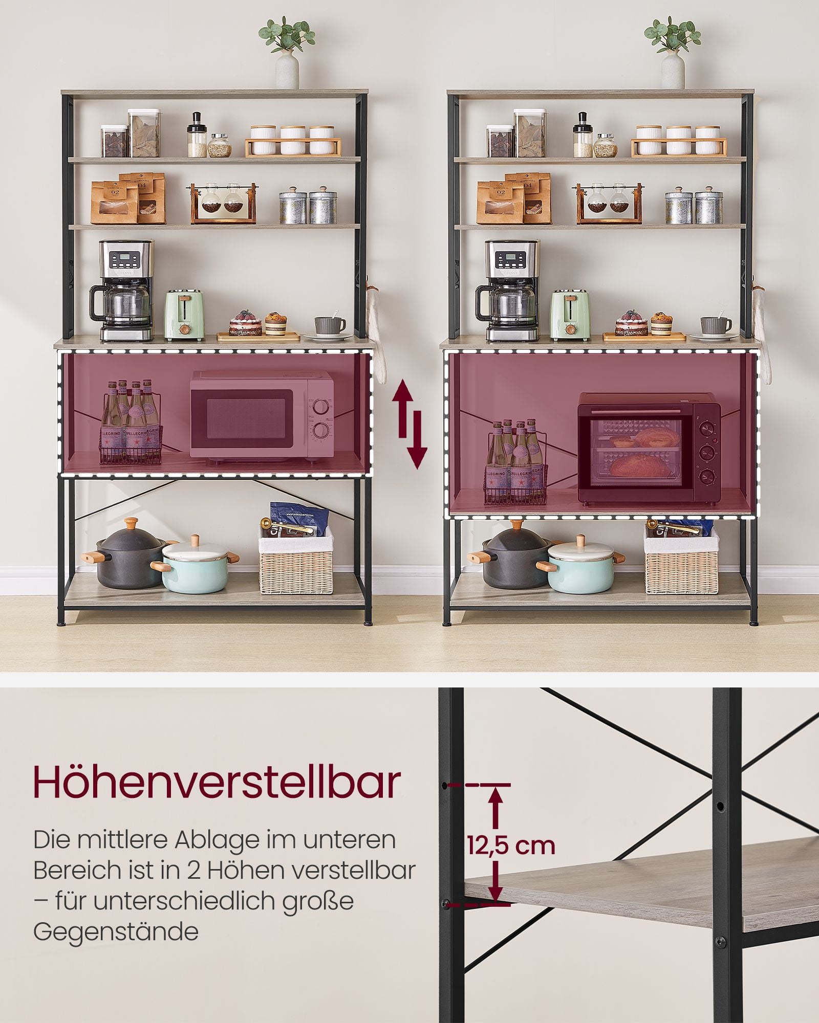 Kitchenplank 6 levels 40 x 100 x 167 cm Gray-black