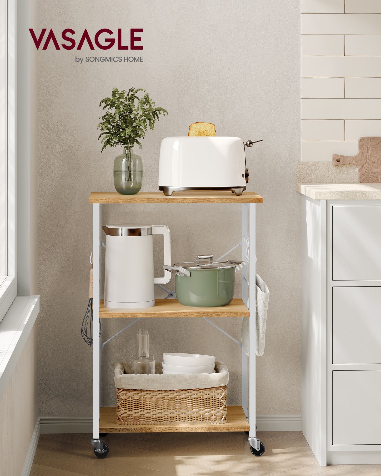 Kitchen rack - on wheels - with 3 levels