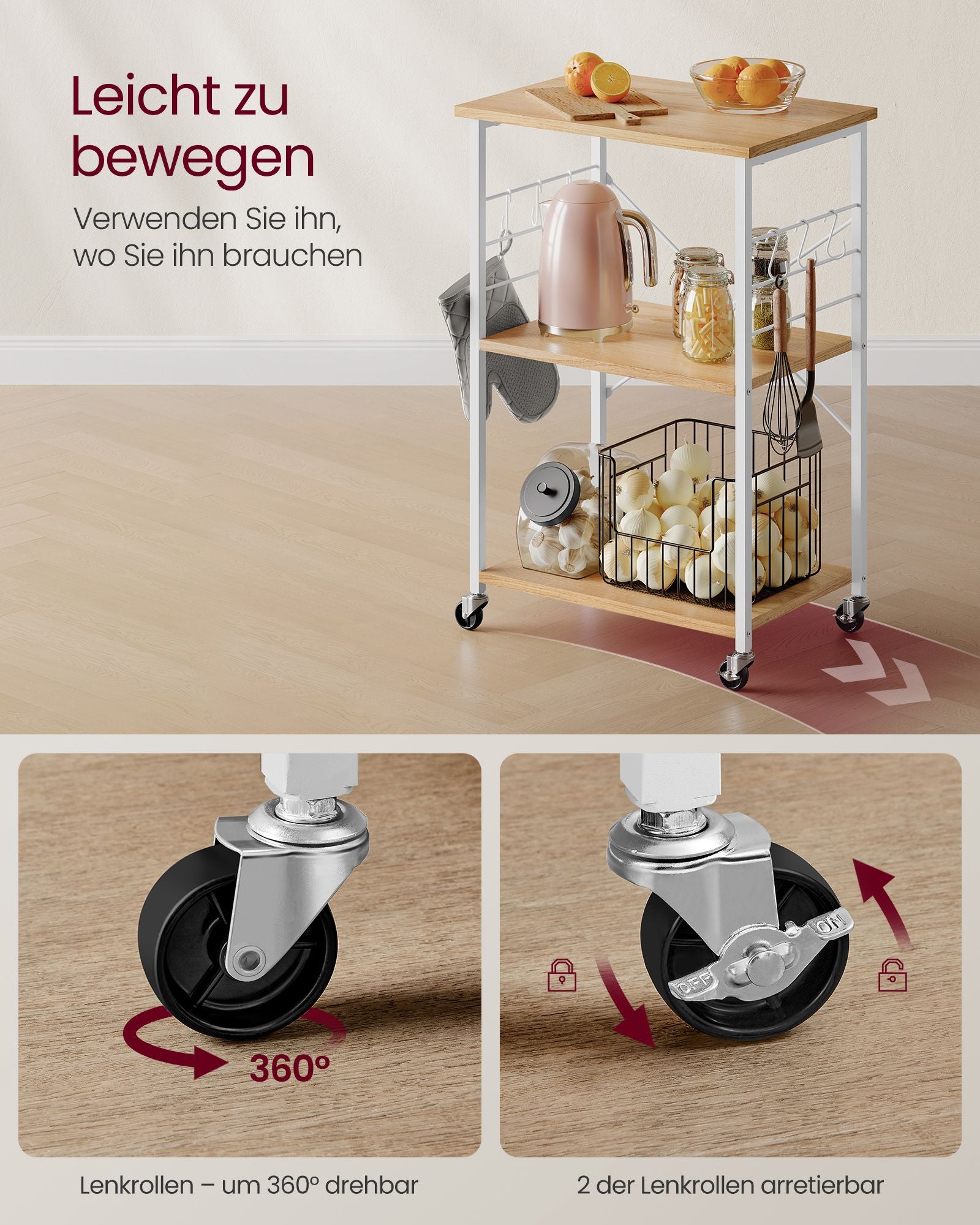 Kitchen rack - on wheels - with 3 levels