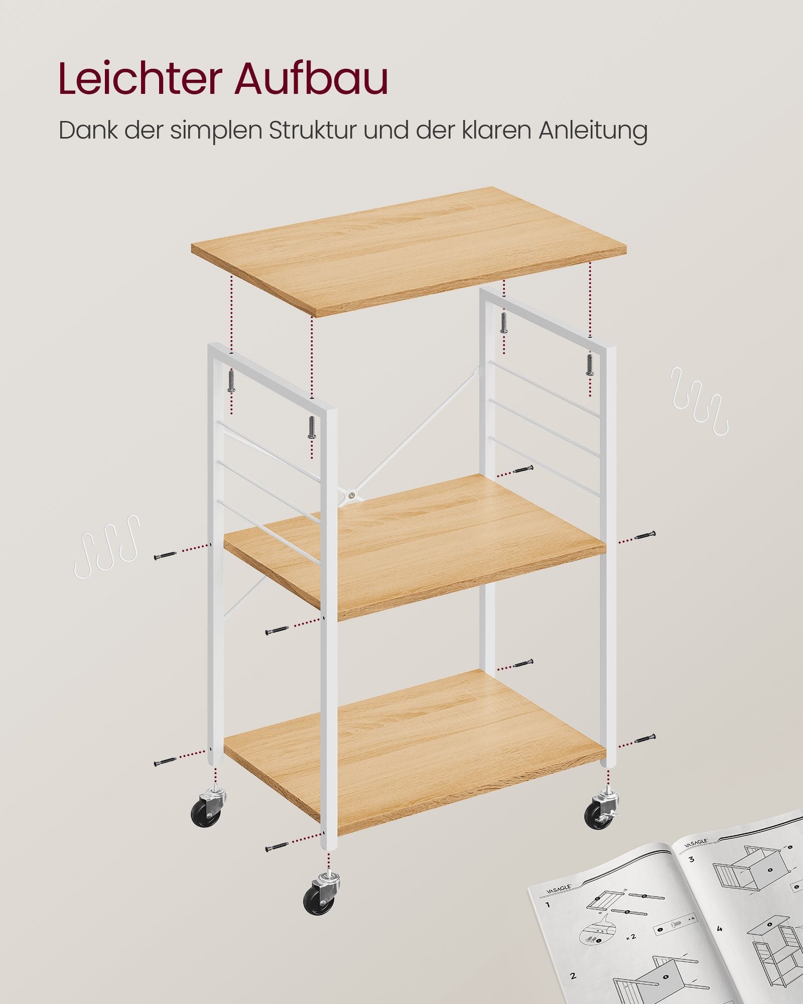 Kitchen rack - on wheels - with 3 levels
