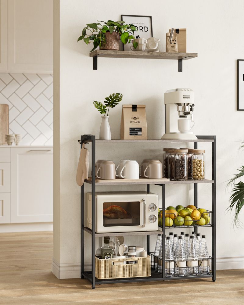 Kitchen rack - Kitchen cupboard - Storage cupboard - 4 levels - Metal frame - Wooden boards - Gray
