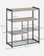 Kitchen rack - Kitchen cupboard - Storage cupboard - 4 levels - Metal frame - Wooden boards - Gray