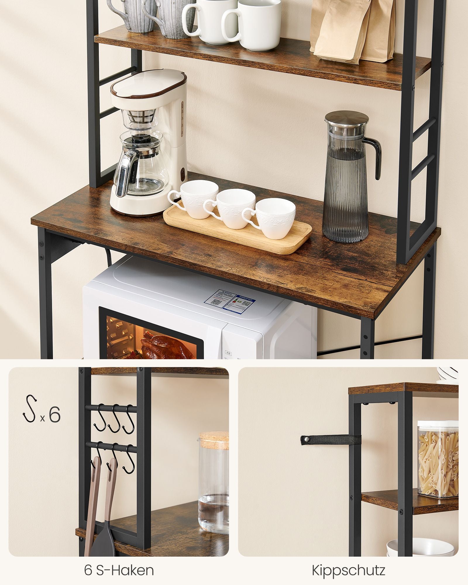 Kitchen shelf with sockets vintage brown and ink black
