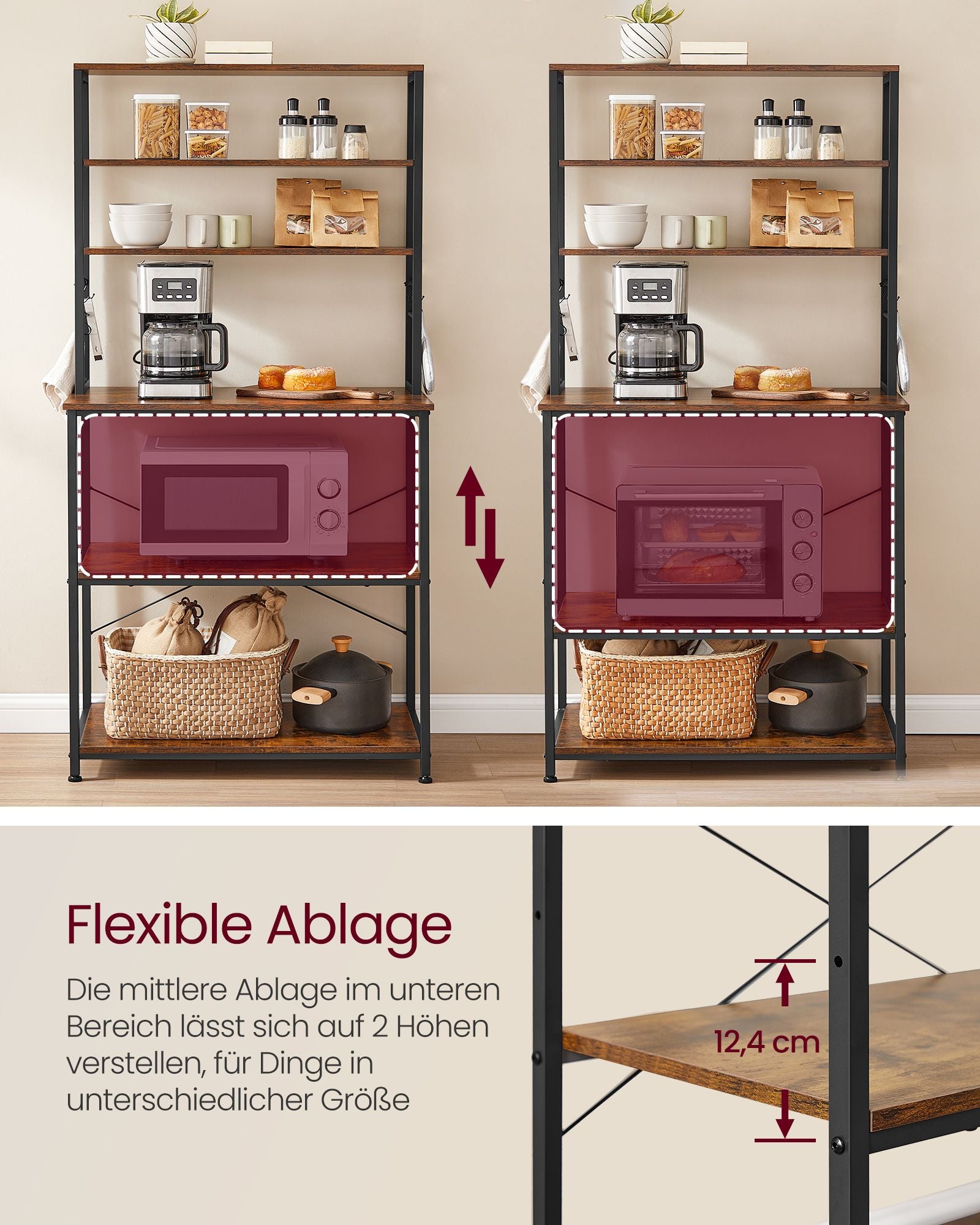 Kitchen shelf with sockets vintage brown and ink black