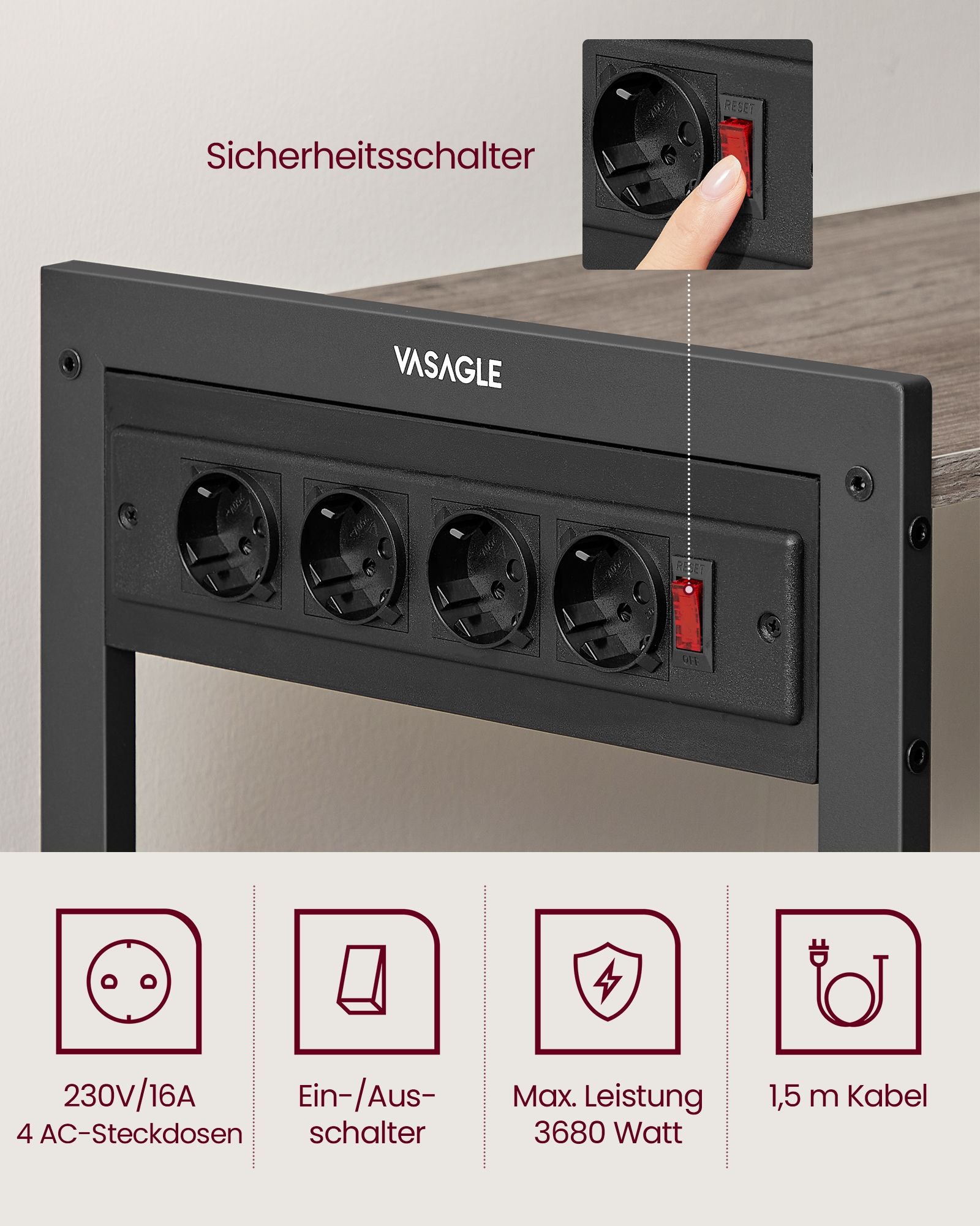 Kitchen shelf with sockets greige spotted ink black