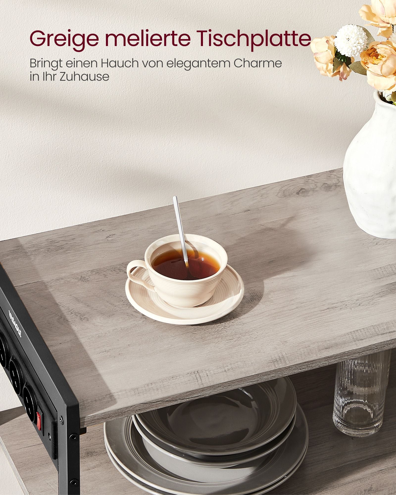 Kitchen shelf with sockets greige spotted ink black
