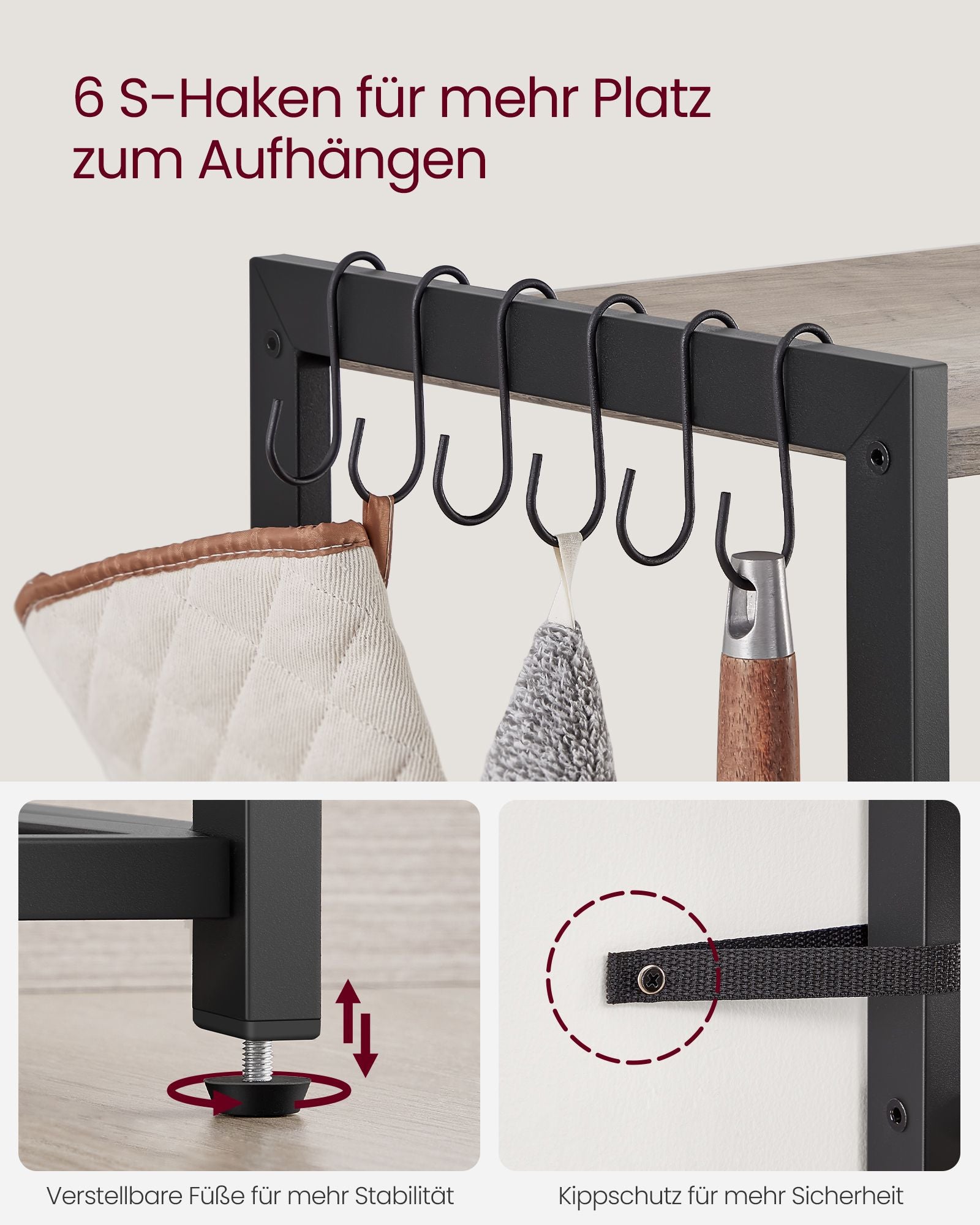Kitchen shelf with sockets greige spotted ink black
