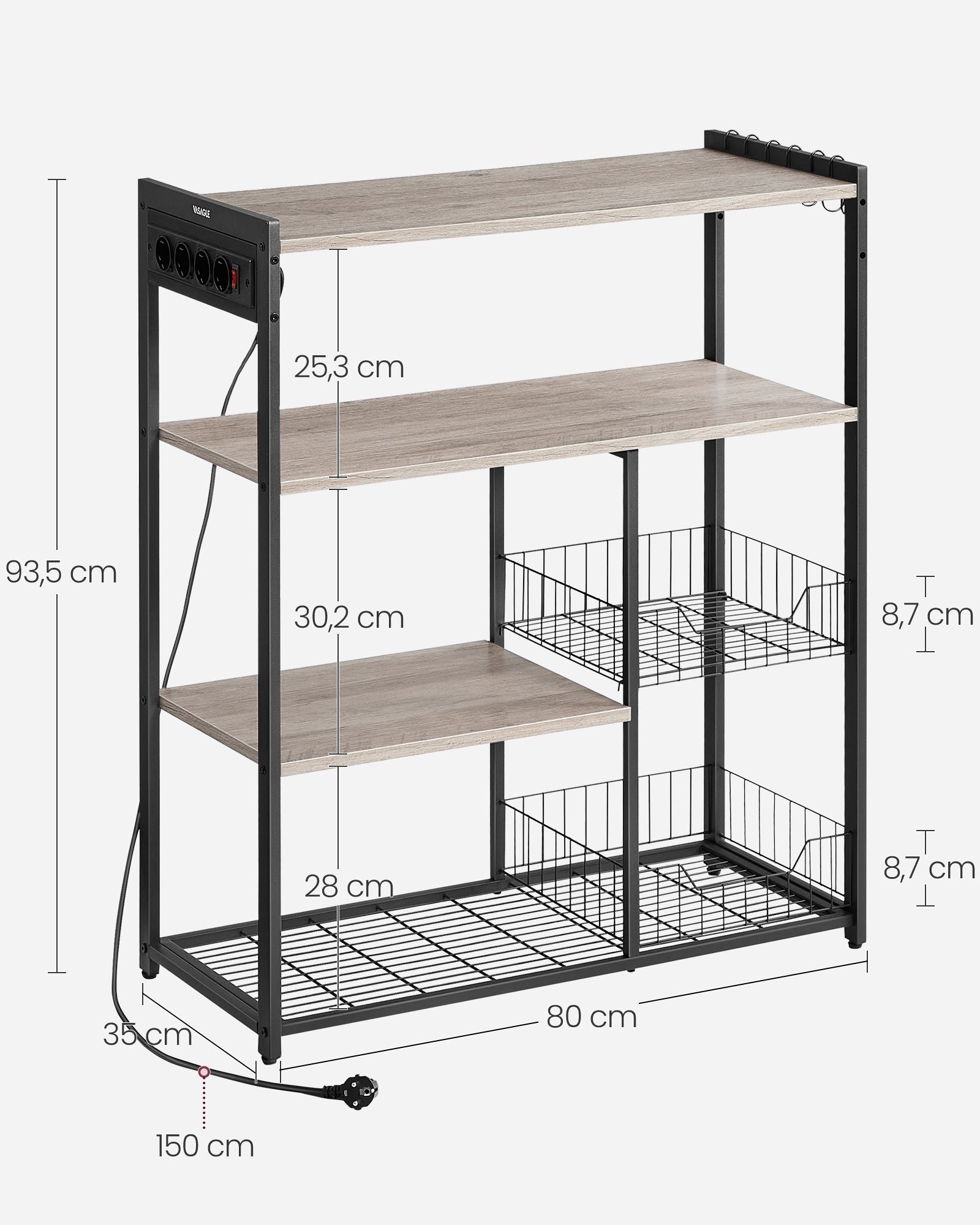 Kitchen shelf with sockets greige spotted ink black