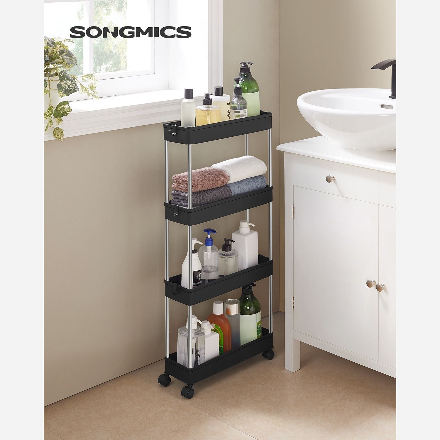 Bathroom trolley - Roller car - With 4 levels - Small - Black