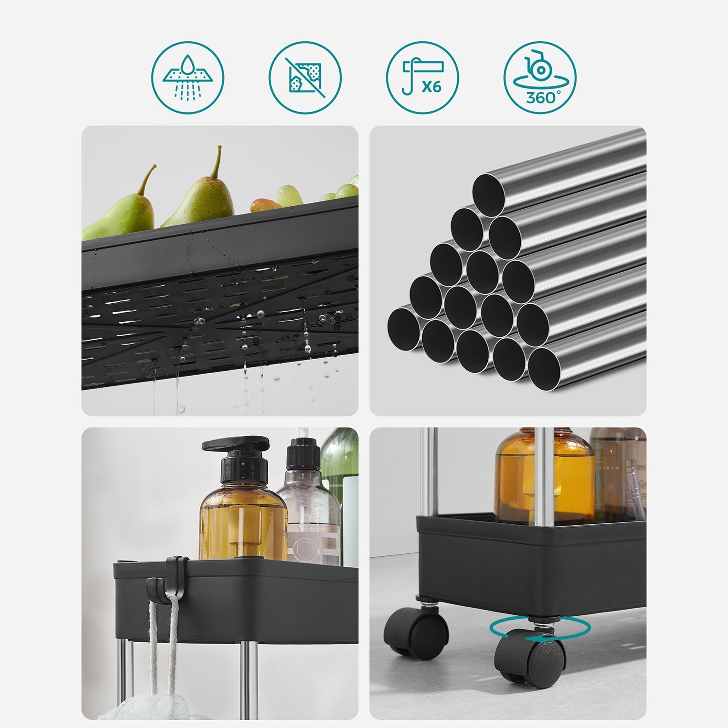 Bathroom trolley - Roller car - With 4 levels - Small - Black