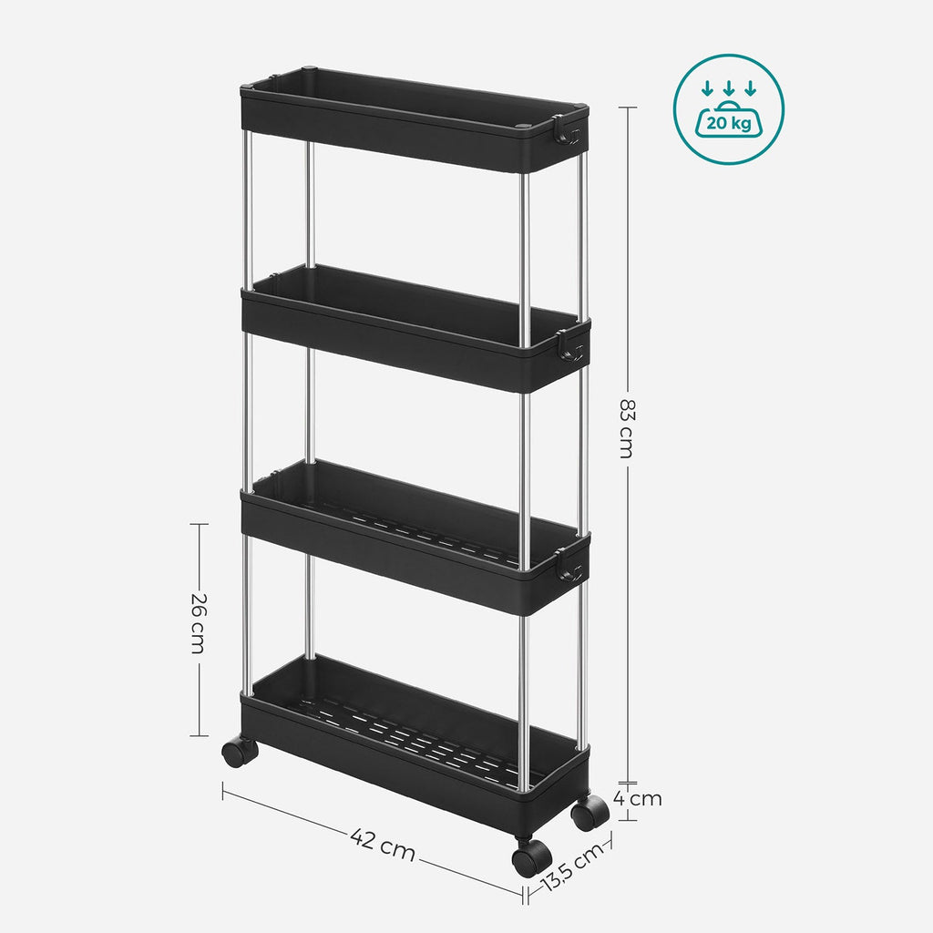 Bathroom trolley - Roller car - With 4 levels - Small - Black