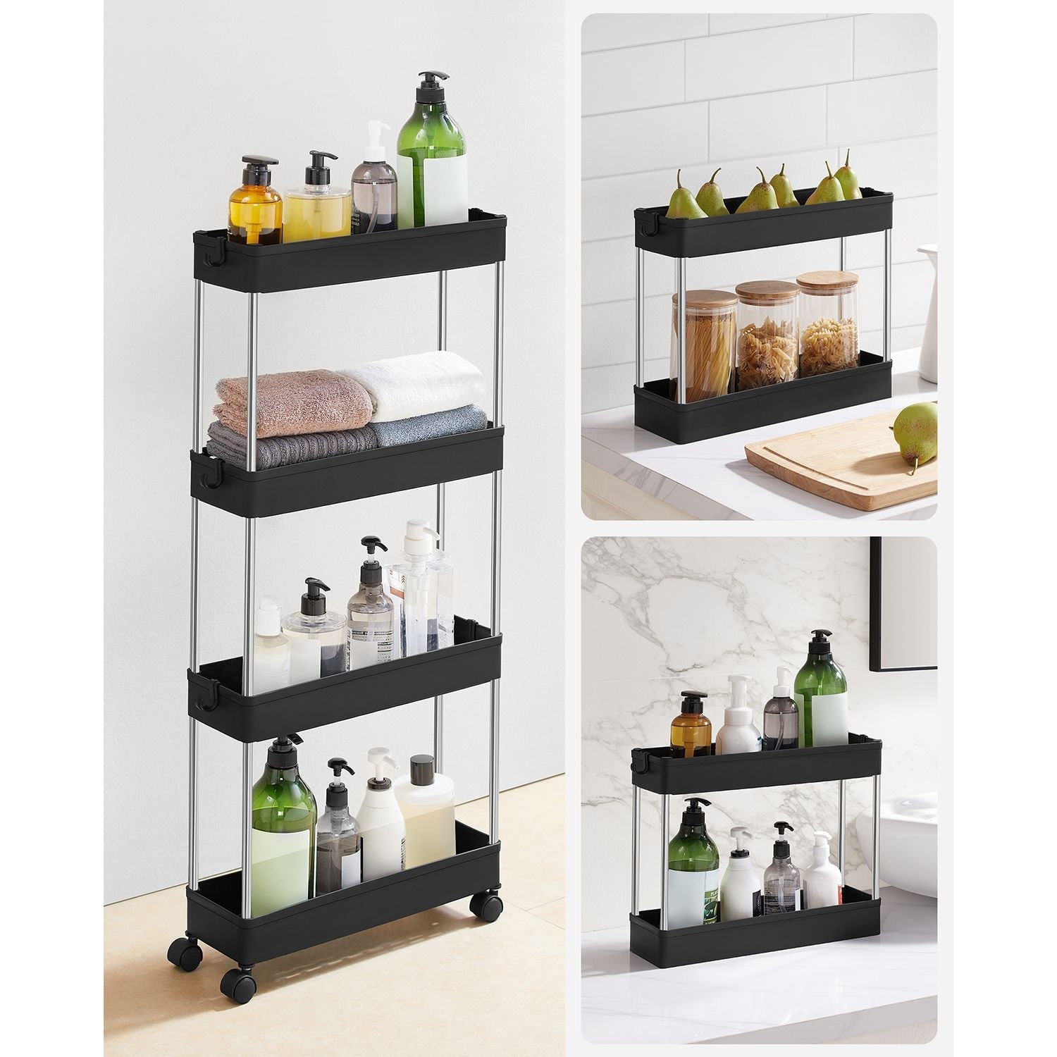 Bathroom trolley - Roller car - With 4 levels - Small - Black