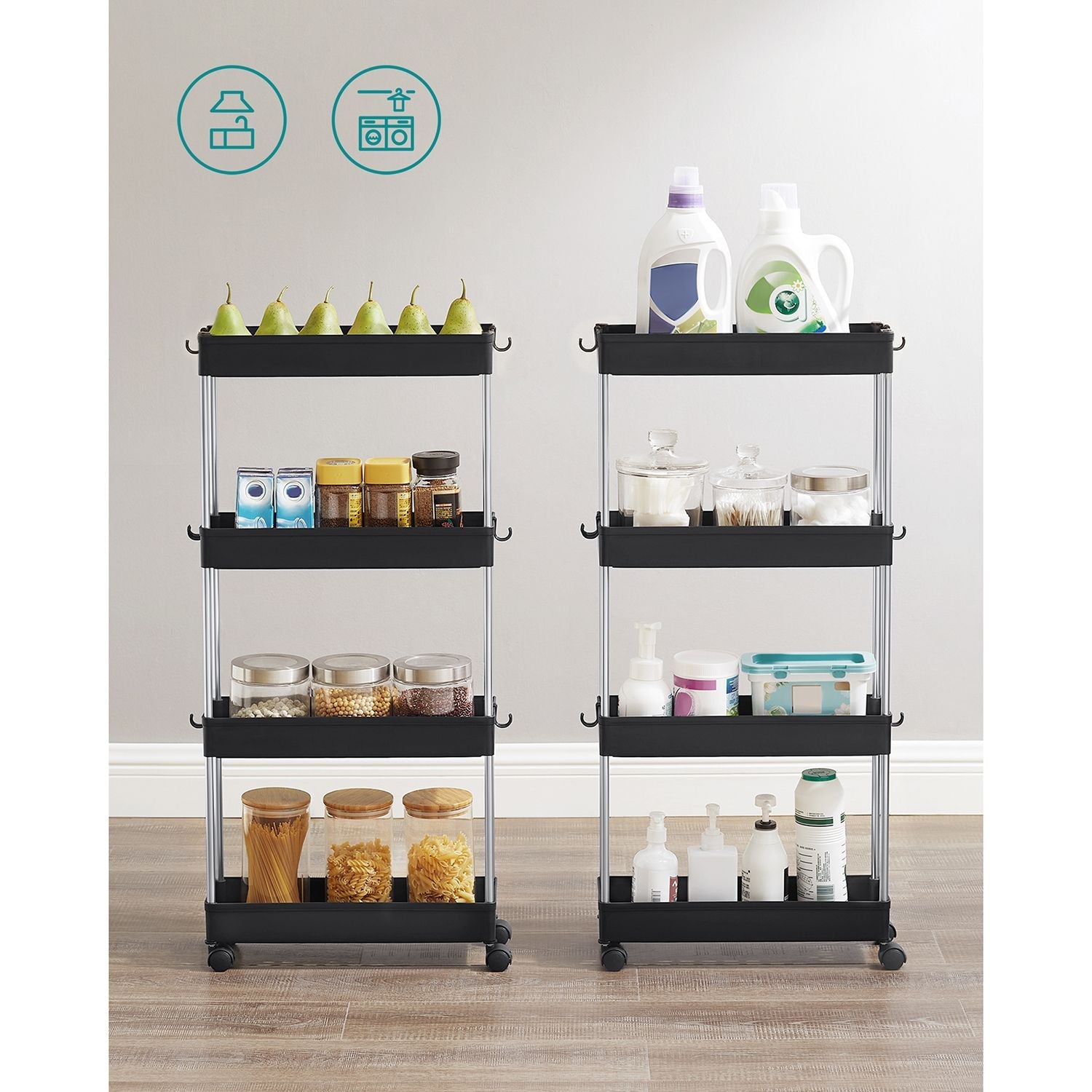 Bathroom trolley - Roller car - With 4 levels - Small - Black