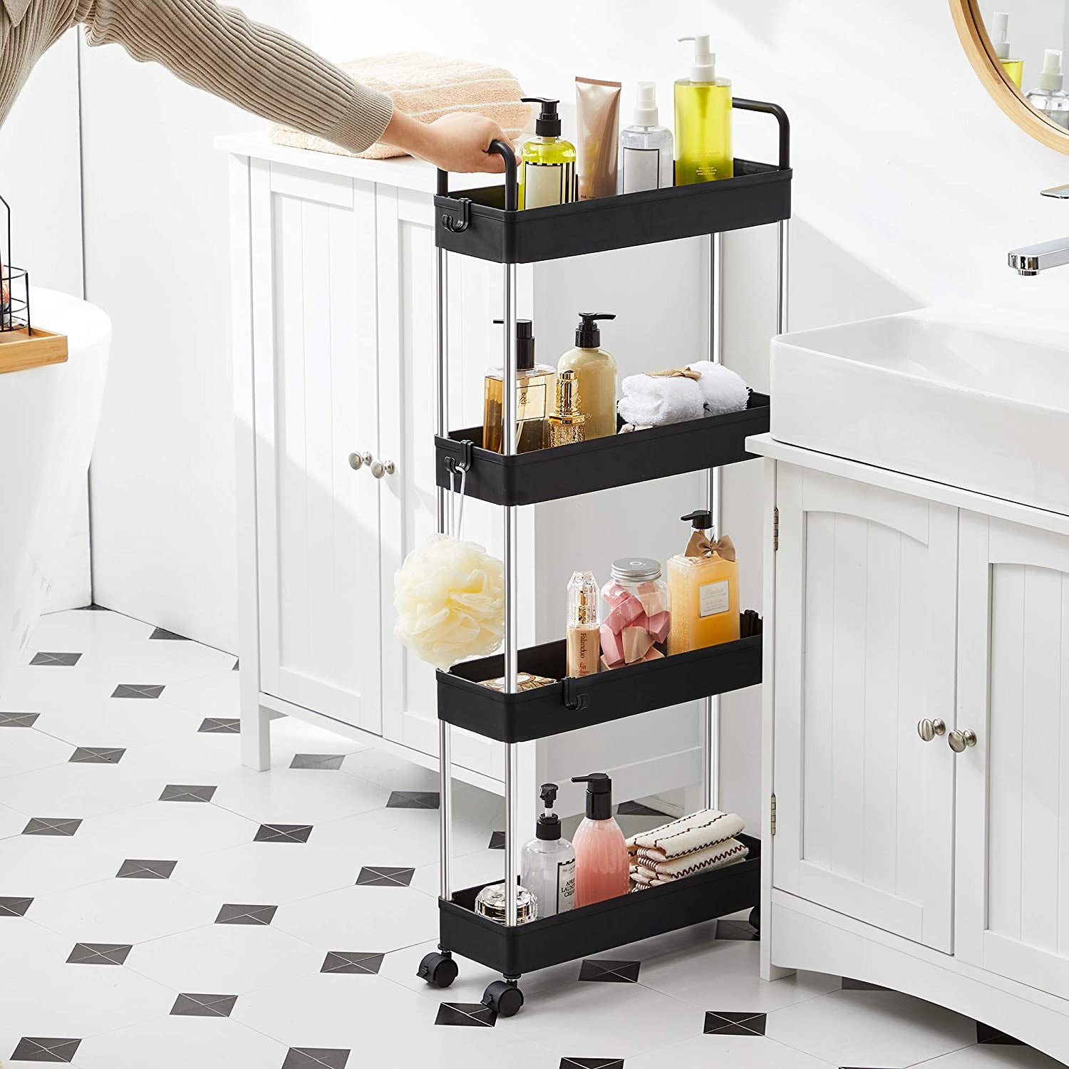 Bathroom trolley - Roller car - With 4 levels - Small - Black