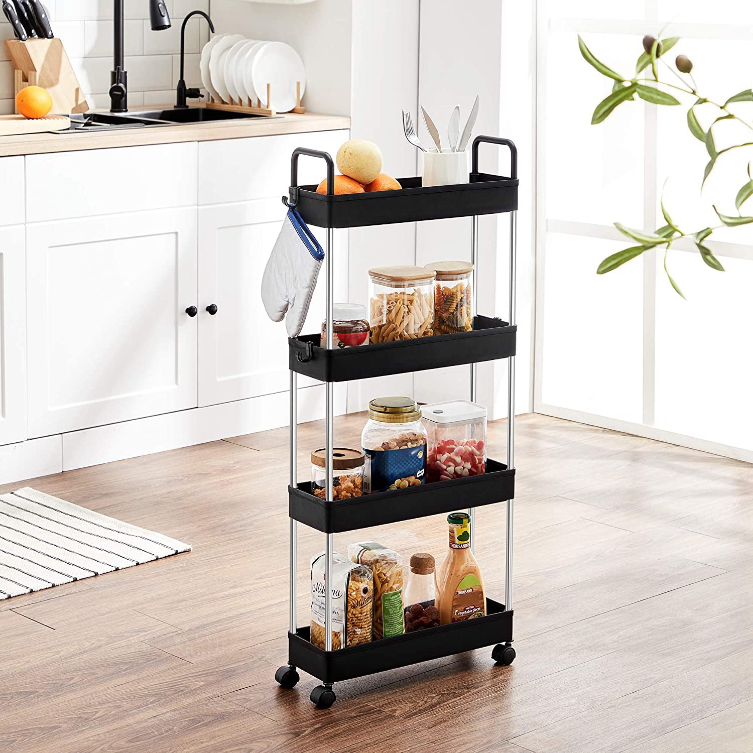 Bathroom trolley - Roller car - With 4 levels - Small - Black