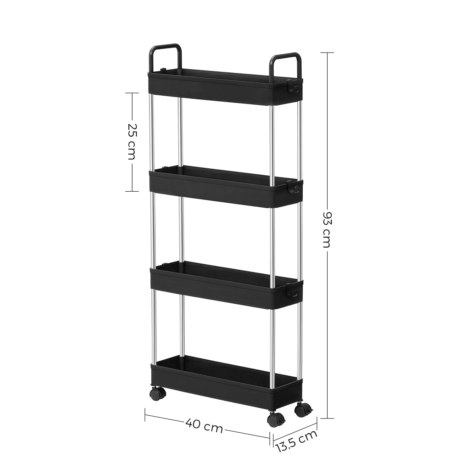 Bathroom trolley - Roller car - With 4 levels - Small - Black