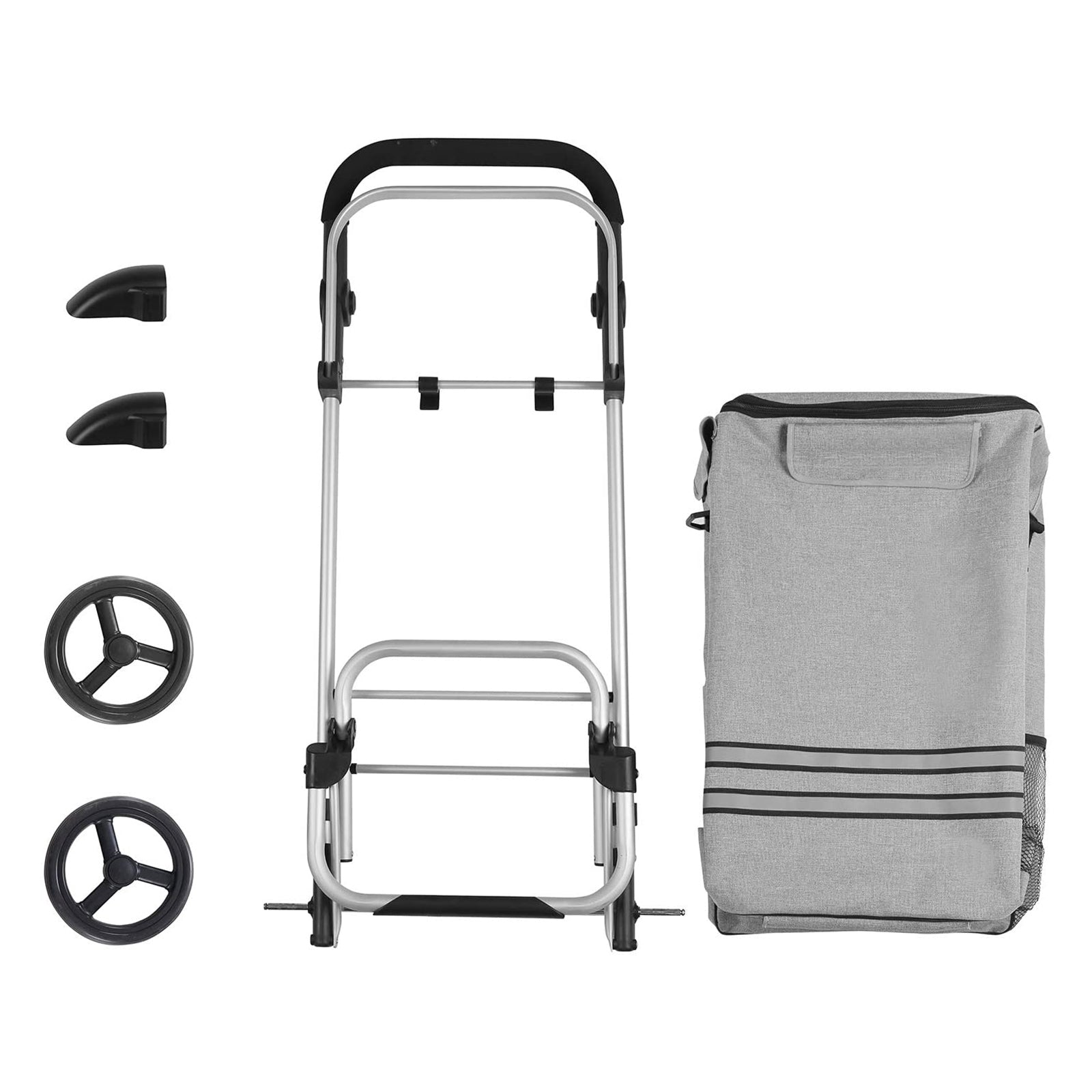 Groceral trolley - Foldable - With refrigerator compartment - Sturdy design - Gray