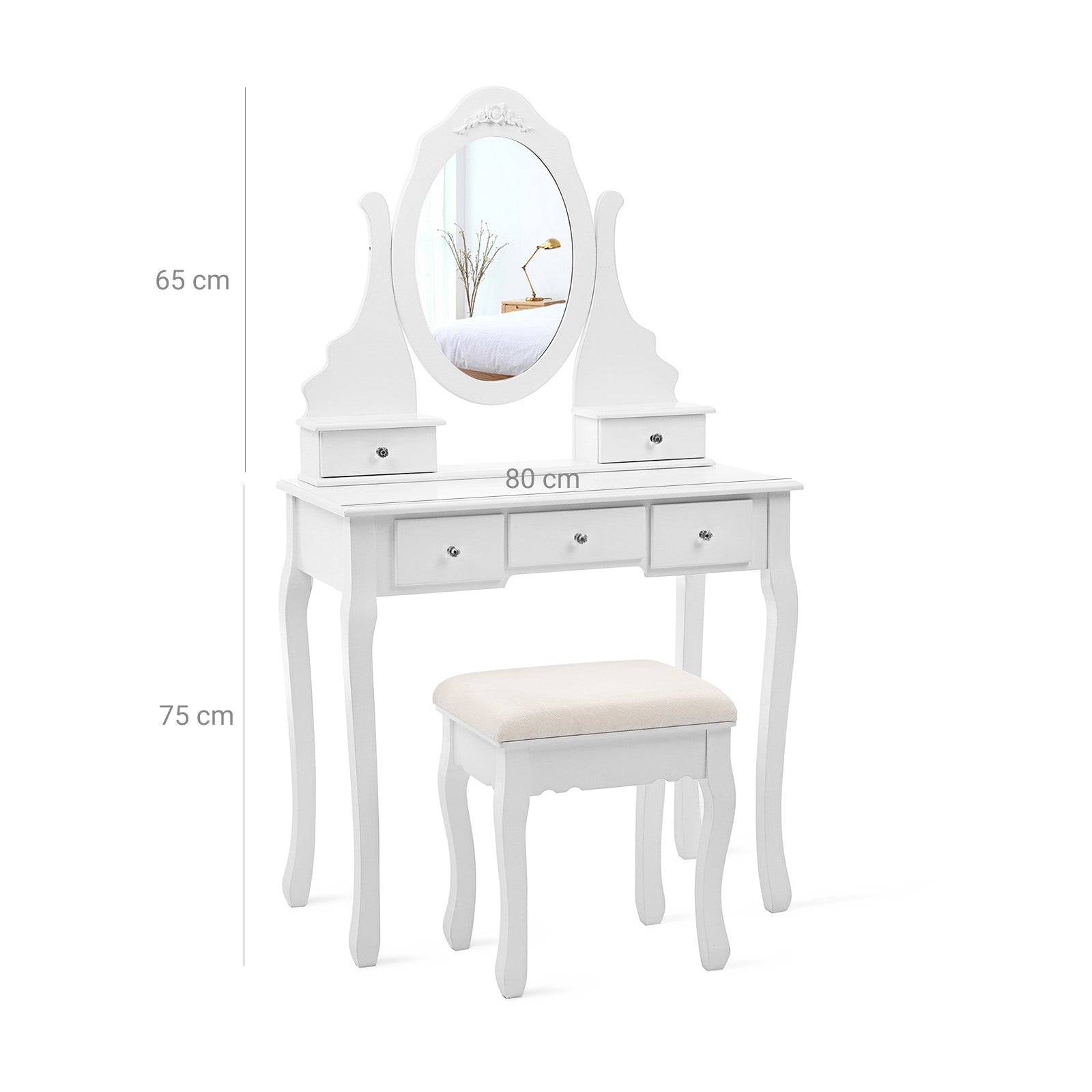 Dressing table-Make-up table-5 drawers-Rotating mirror-with stool-white