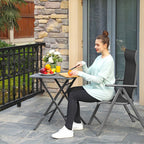 Garden chair - Folding chair - Adjustable backrest - Aluminum frame - Black
